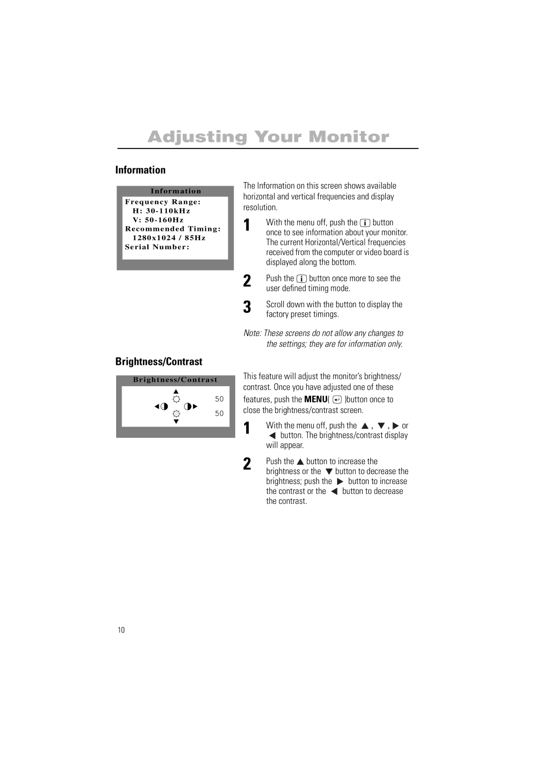 Samsung 900SL, 900SL Plus manual Information, Brightness/Contrast 