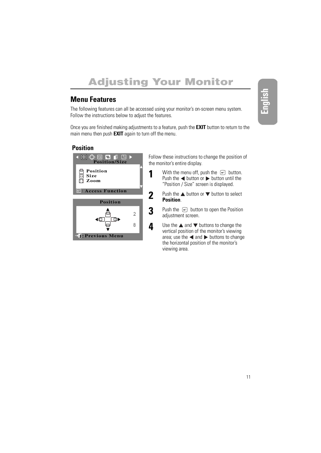 Samsung 900SL, 900SL Plus manual Menu Features, Position 