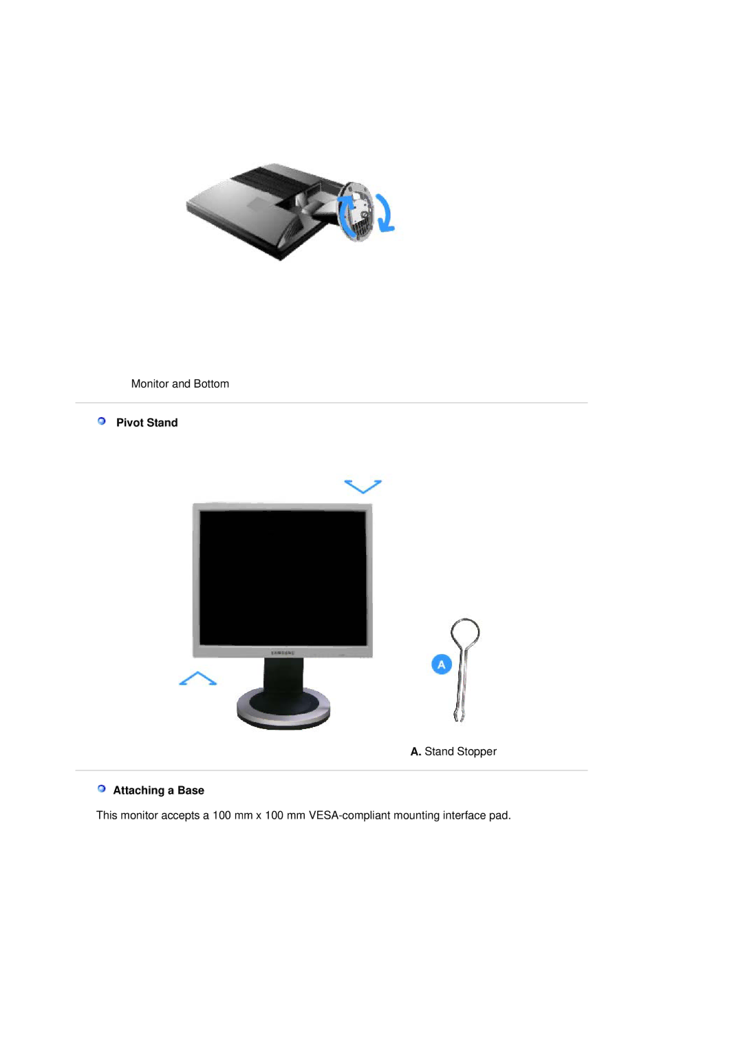 Samsung 901B manual Pivot Stand, Attaching a Base 