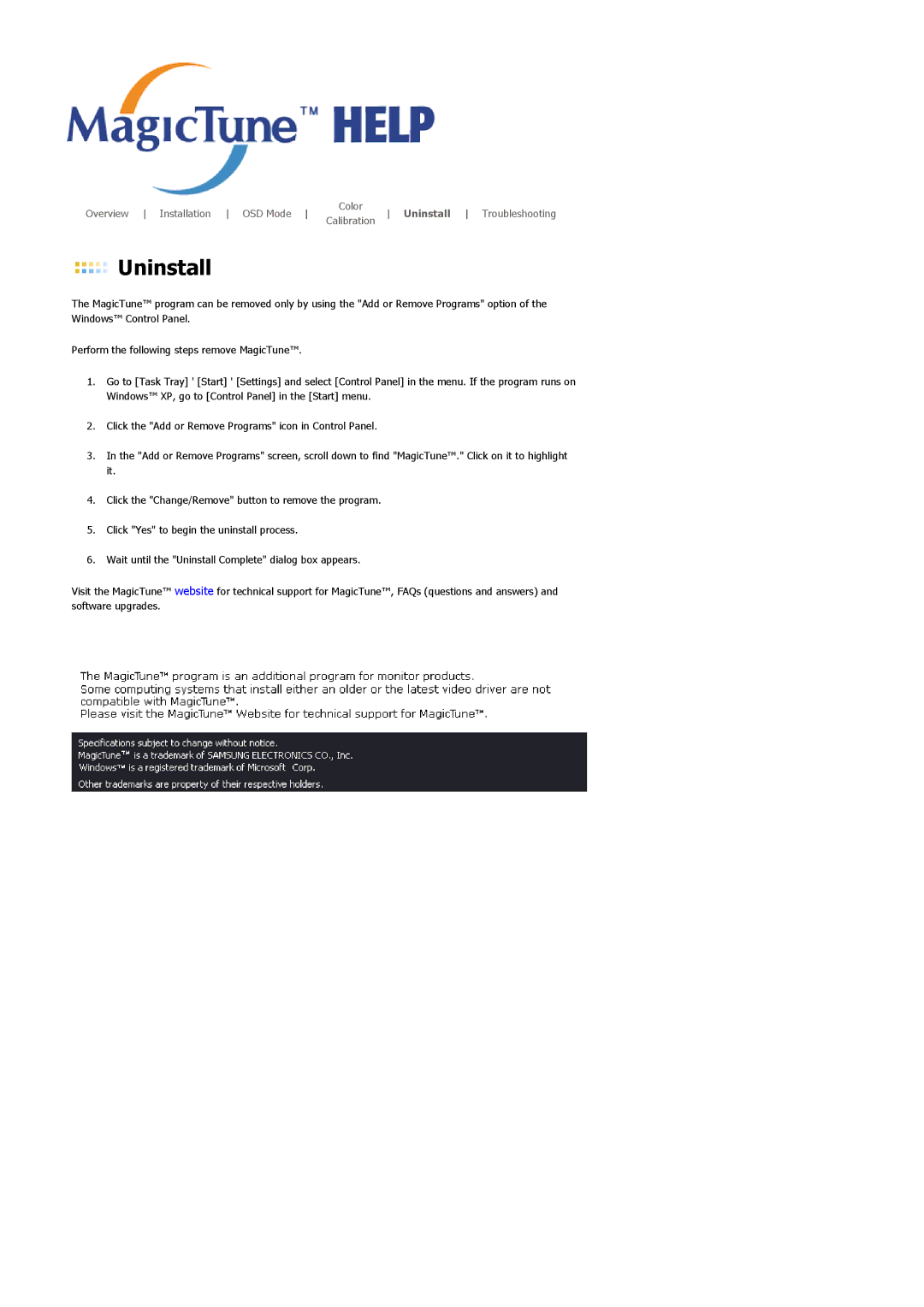 Samsung 901B manual Uninstall 