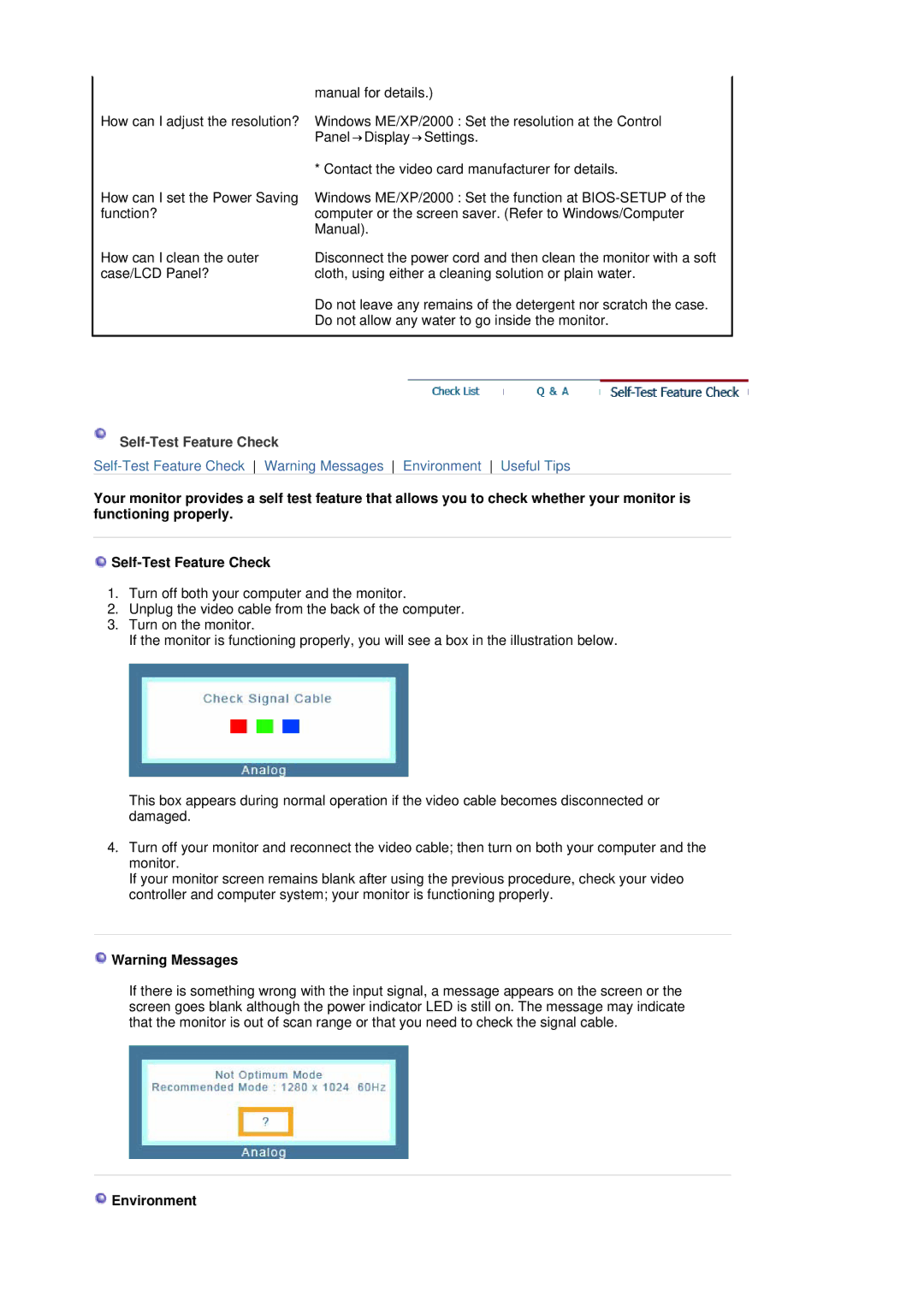 Samsung 901B manual Self-Test Feature Check, Environment 