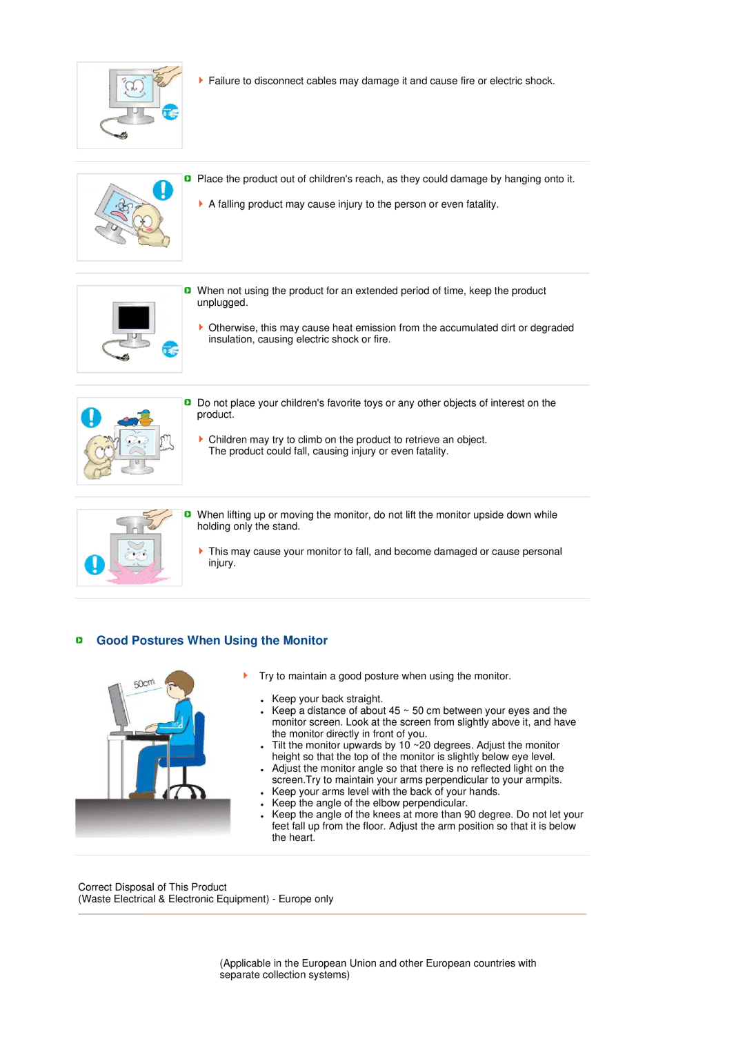 Samsung 906BW manual Good Postures When Using the Monitor 