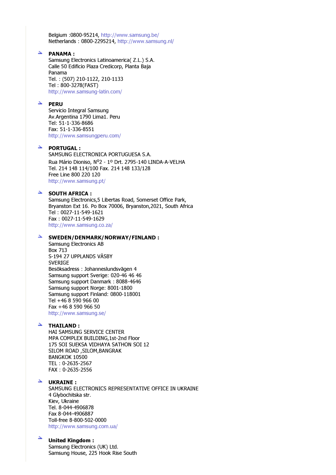 Samsung 910V, 910M, 710M, 712V, 510M, 715V, 713V manual Panama, United Kingdom 