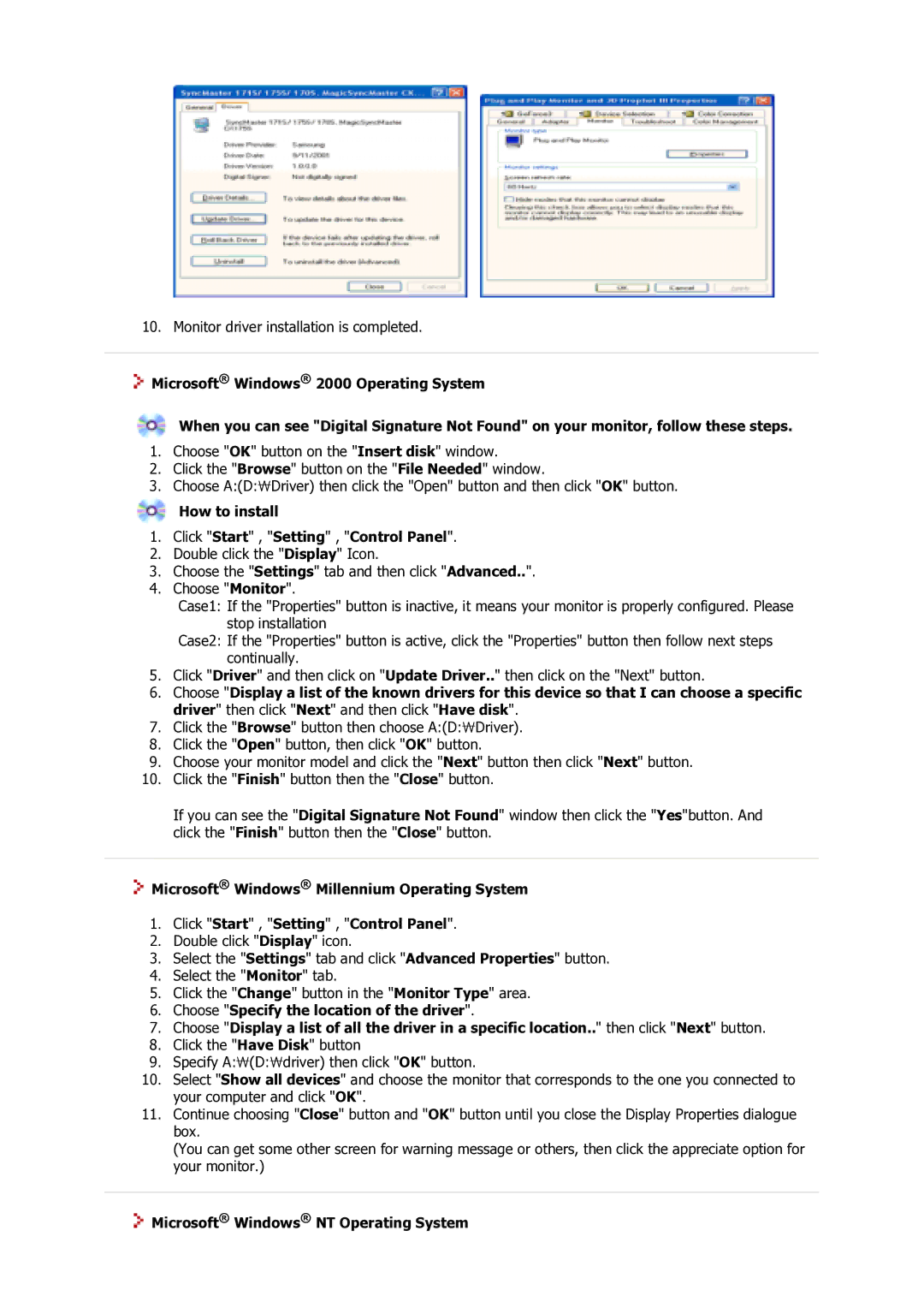 Samsung 710M, 910V, 910M, 710V How to install Click Start , Setting , Control Panel, Microsoft Windows NT Operating System 