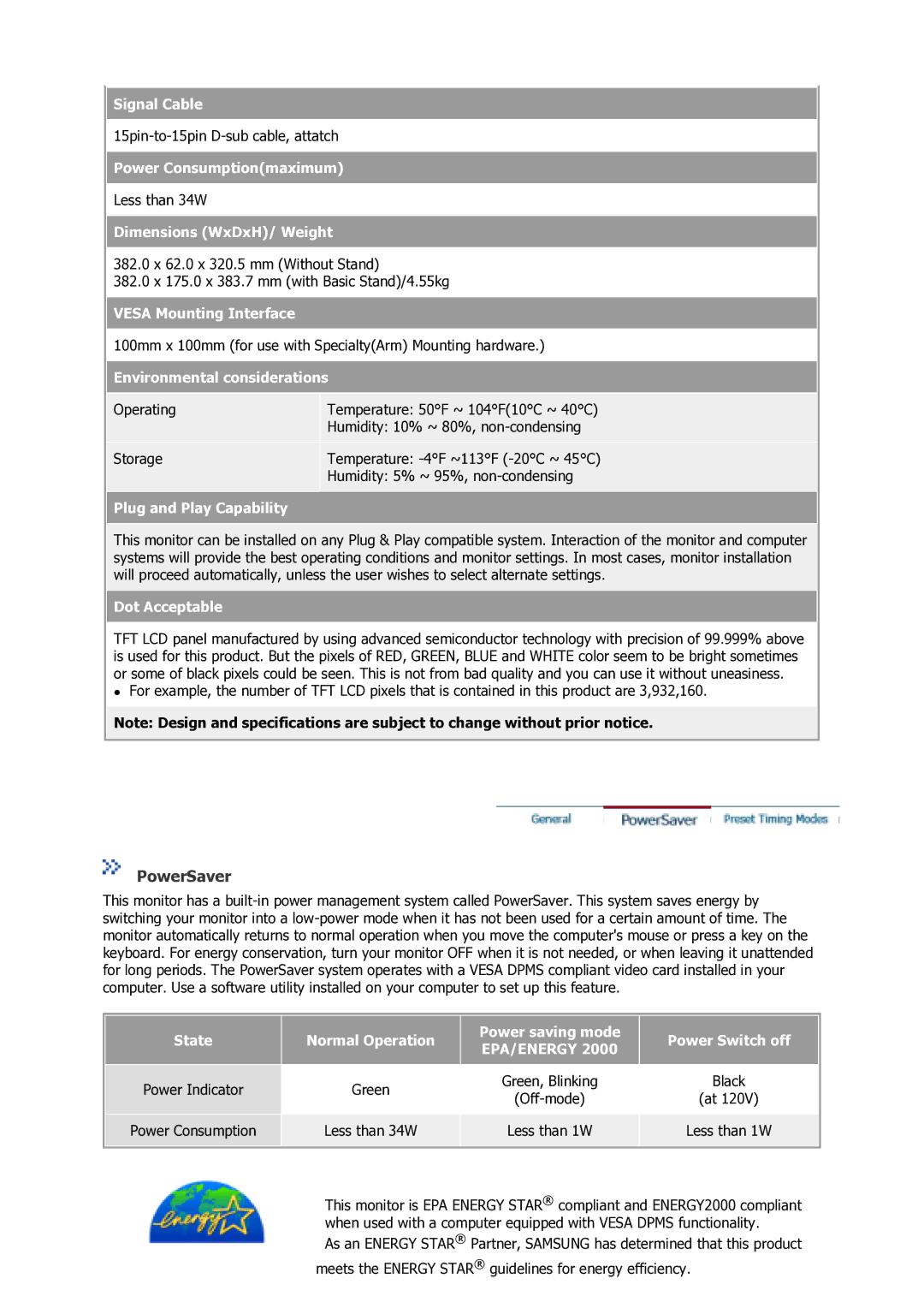 Samsung 910V, 910M, 710V, 710M, 712V, 510M manual PowerSaver, Environmental considerations 