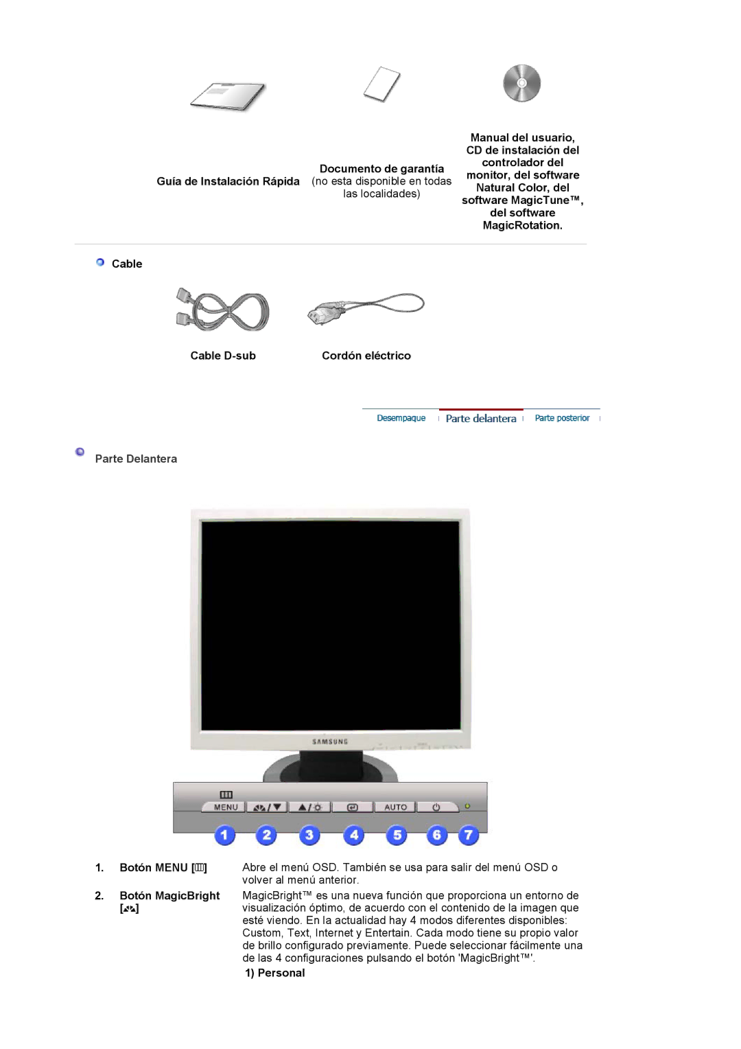 Samsung 701N, 911N, 901N manual Parte Delantera 