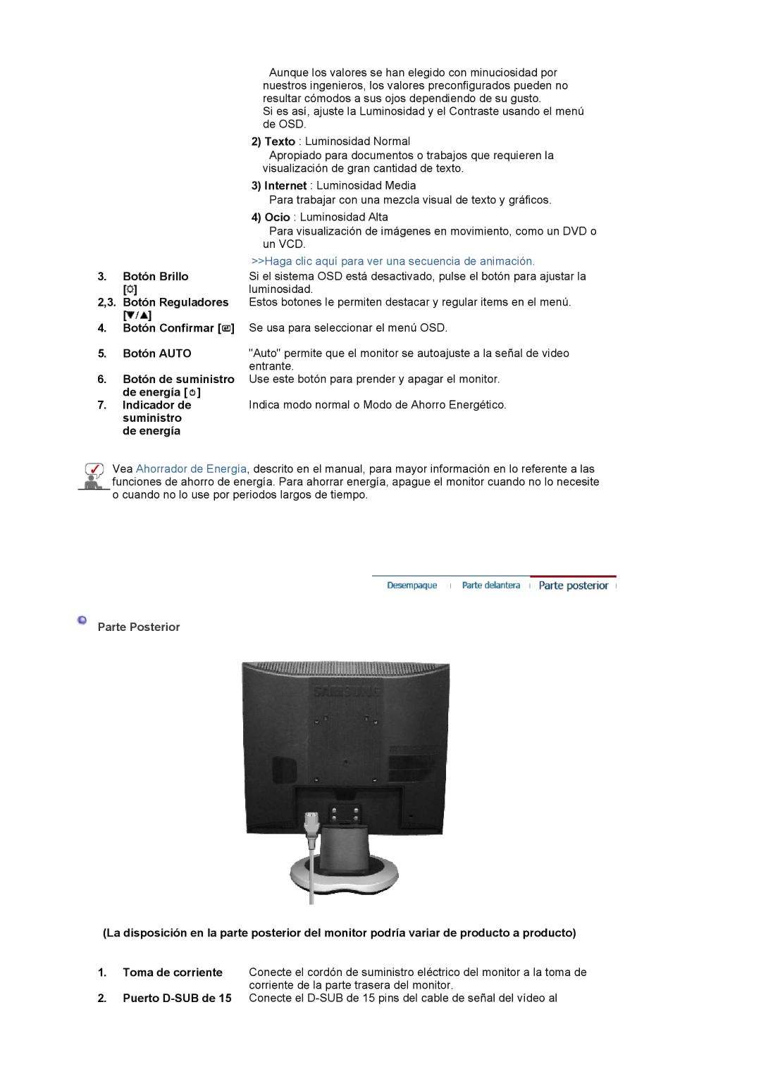 Samsung 911N, 901N, 701N manual Parte Posterior 