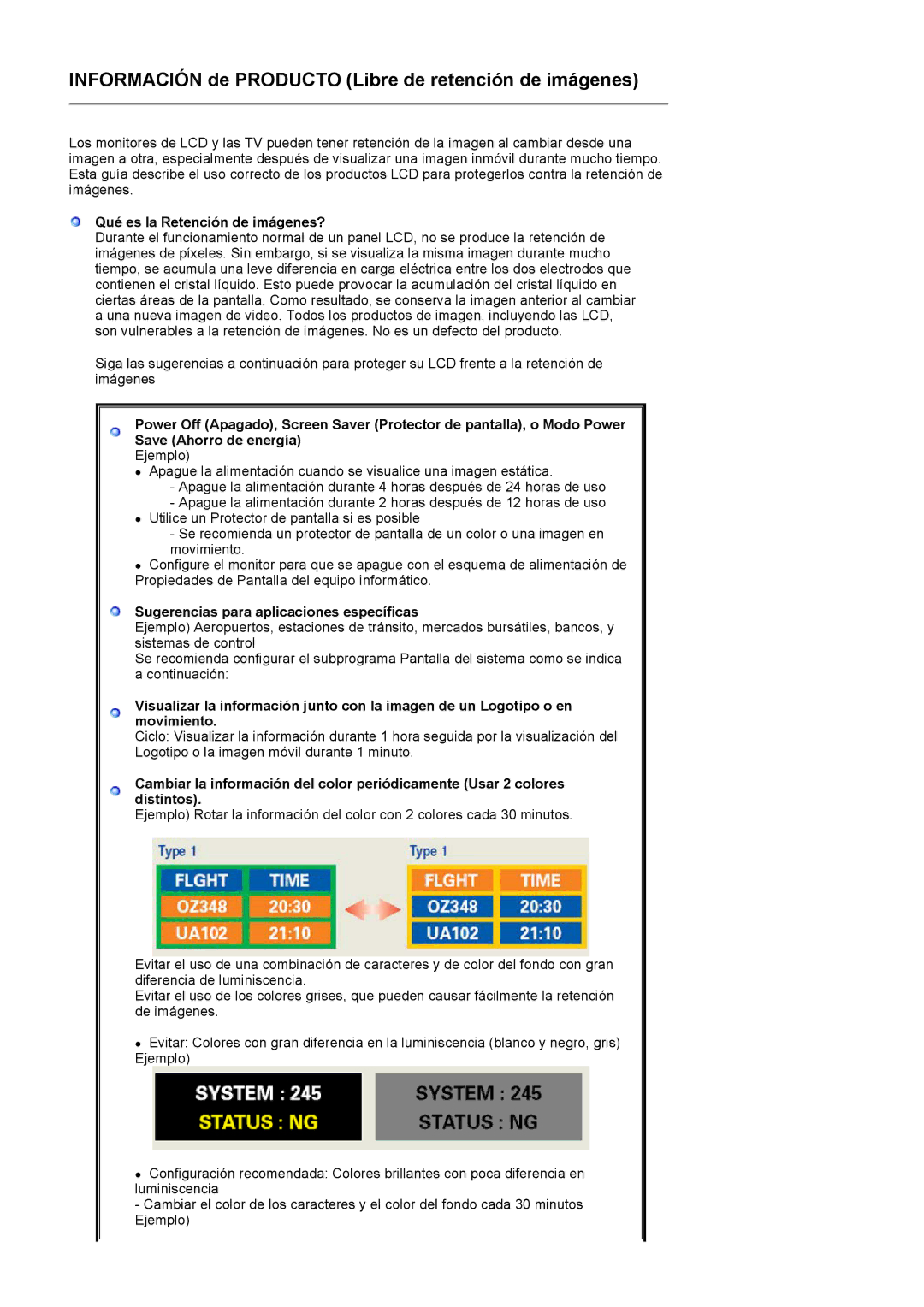 Samsung 901N, 911N, 701N manual Qué es la Retención de imágenes?, Sugerencias para aplicaciones específicas 