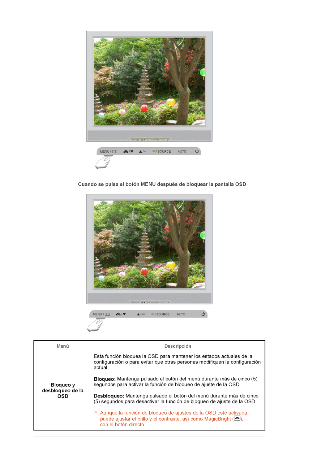 Samsung 913BM manual Bloqueo y Desbloqueo de la, Osd 