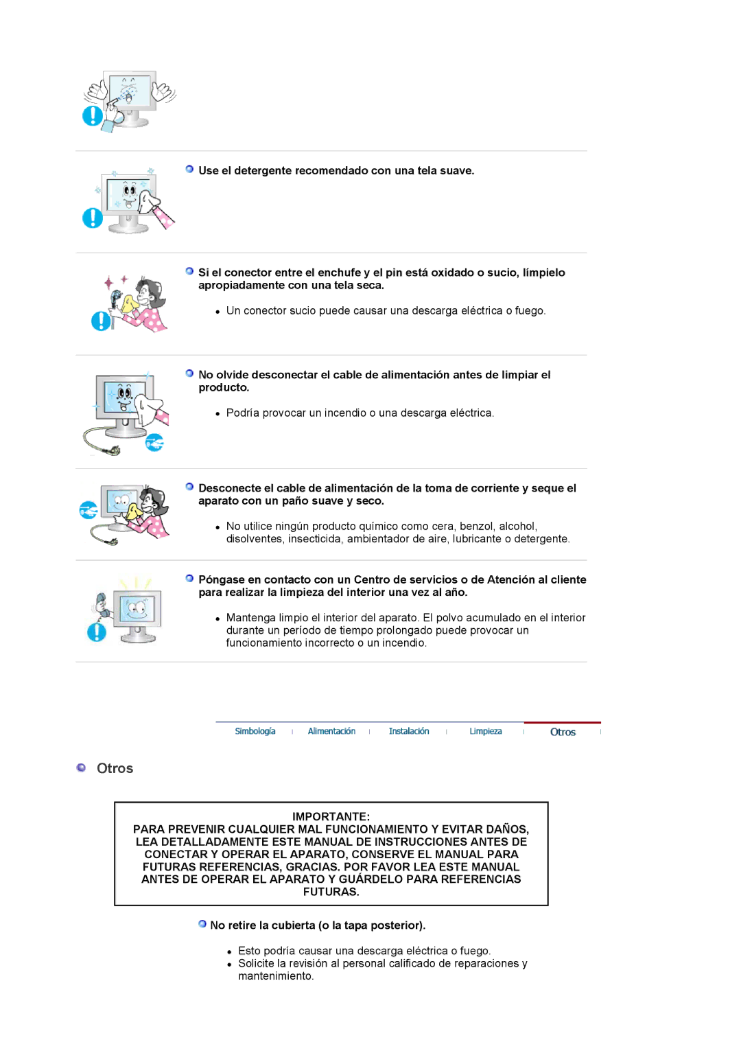 Samsung 913BM manual Otros, No retire la cubierta o la tapa posterior 