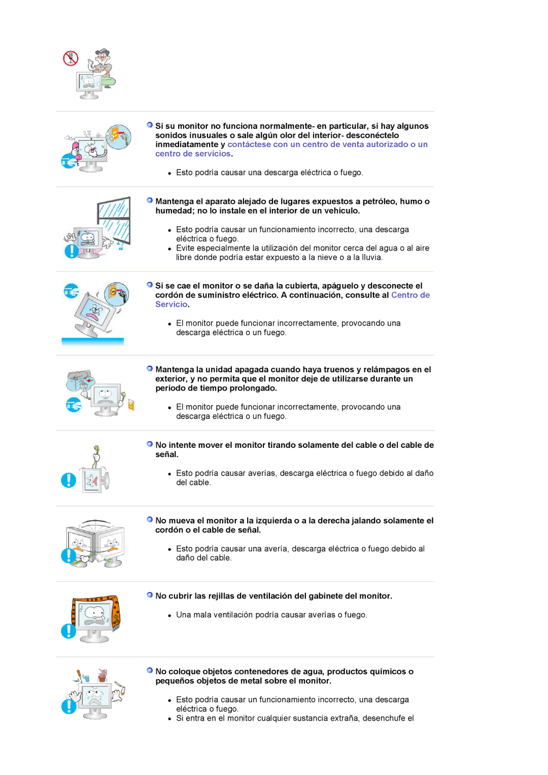 Samsung 913BM manual Esto podría causar una descarga eléctrica o fuego 