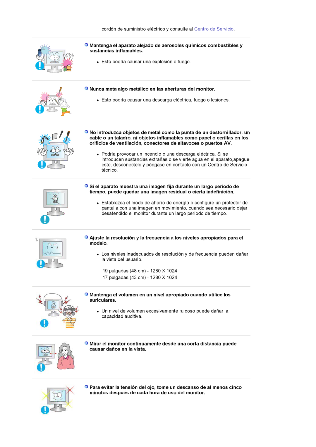 Samsung 913BM manual Nunca meta algo metálico en las aberturas del monitor 