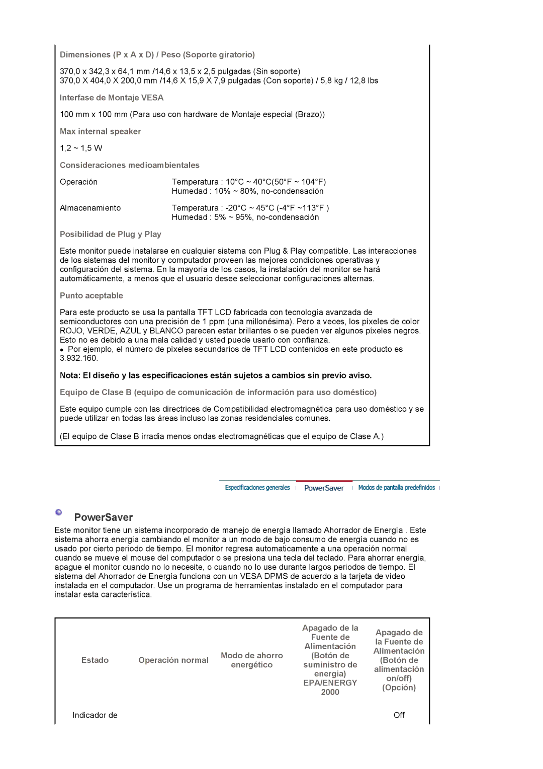 Samsung 913BM manual Dimensiones P x a x D / Peso Soporte giratorio, Interfase de Montaje Vesa 