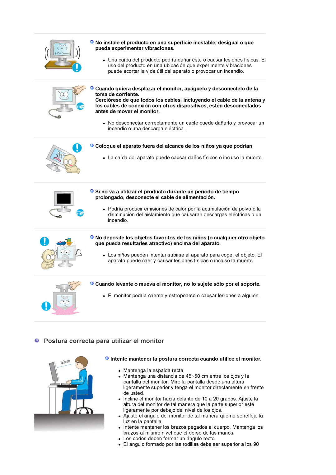 Samsung 913BM manual Postura correcta para utilizar el monitor 