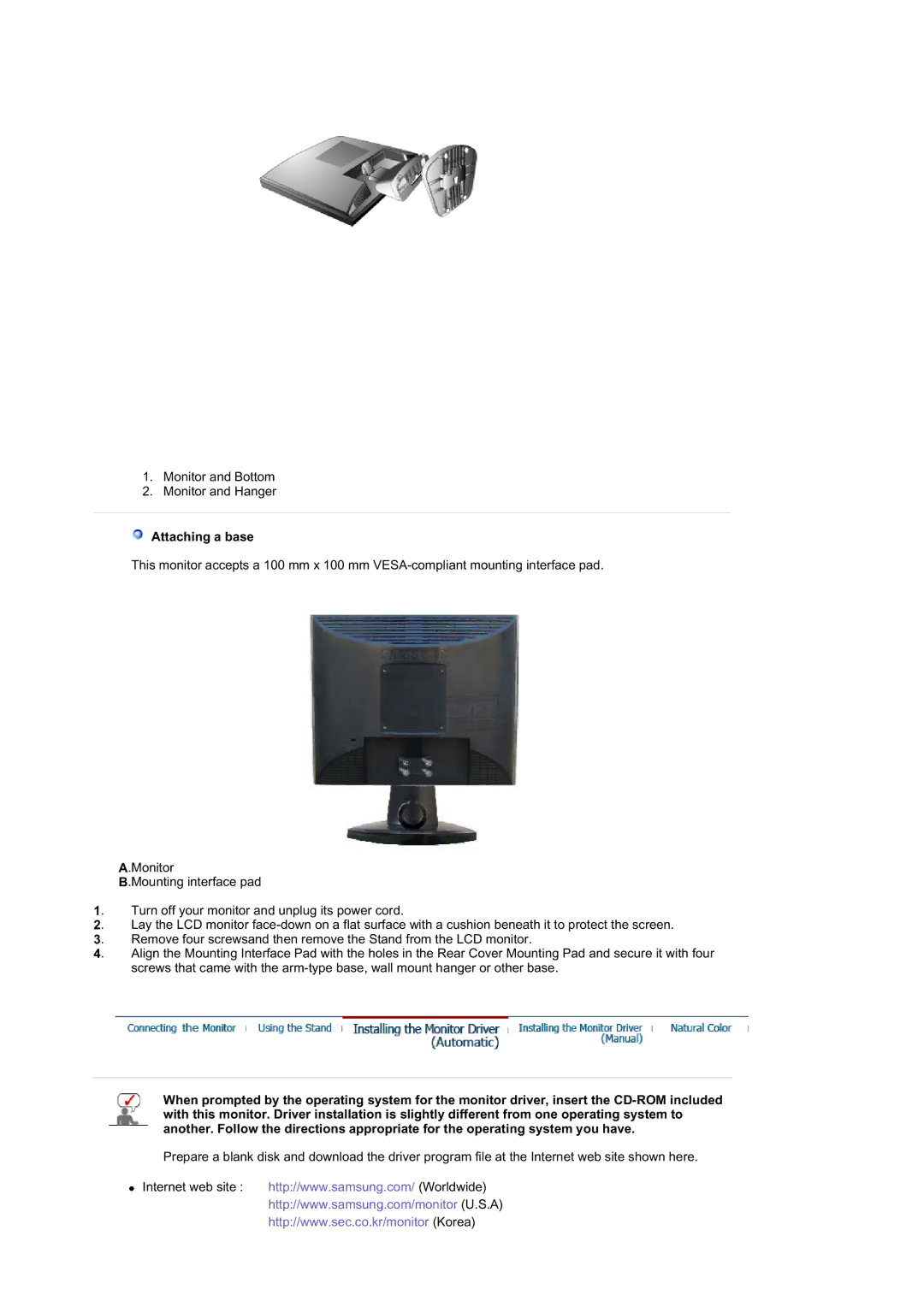 Samsung 913V manual Attaching a base 