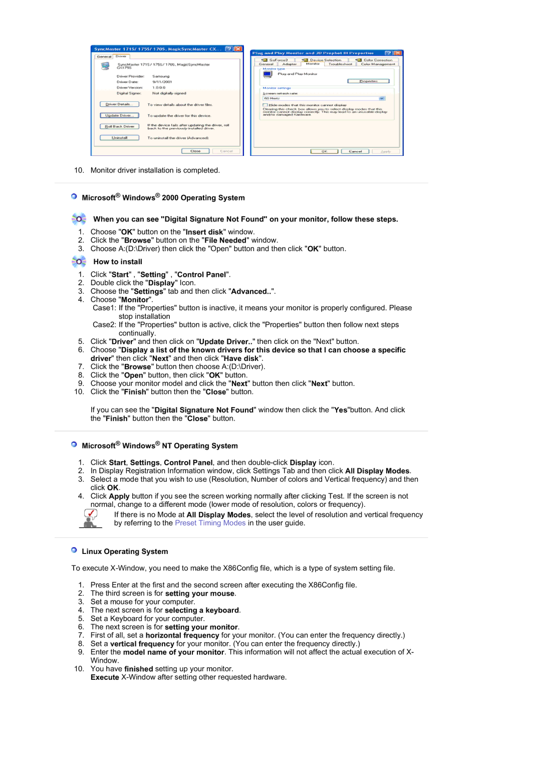 Samsung 913V manual How to install Click Start , Setting , Control Panel, Microsoft Windows NT Operating System 