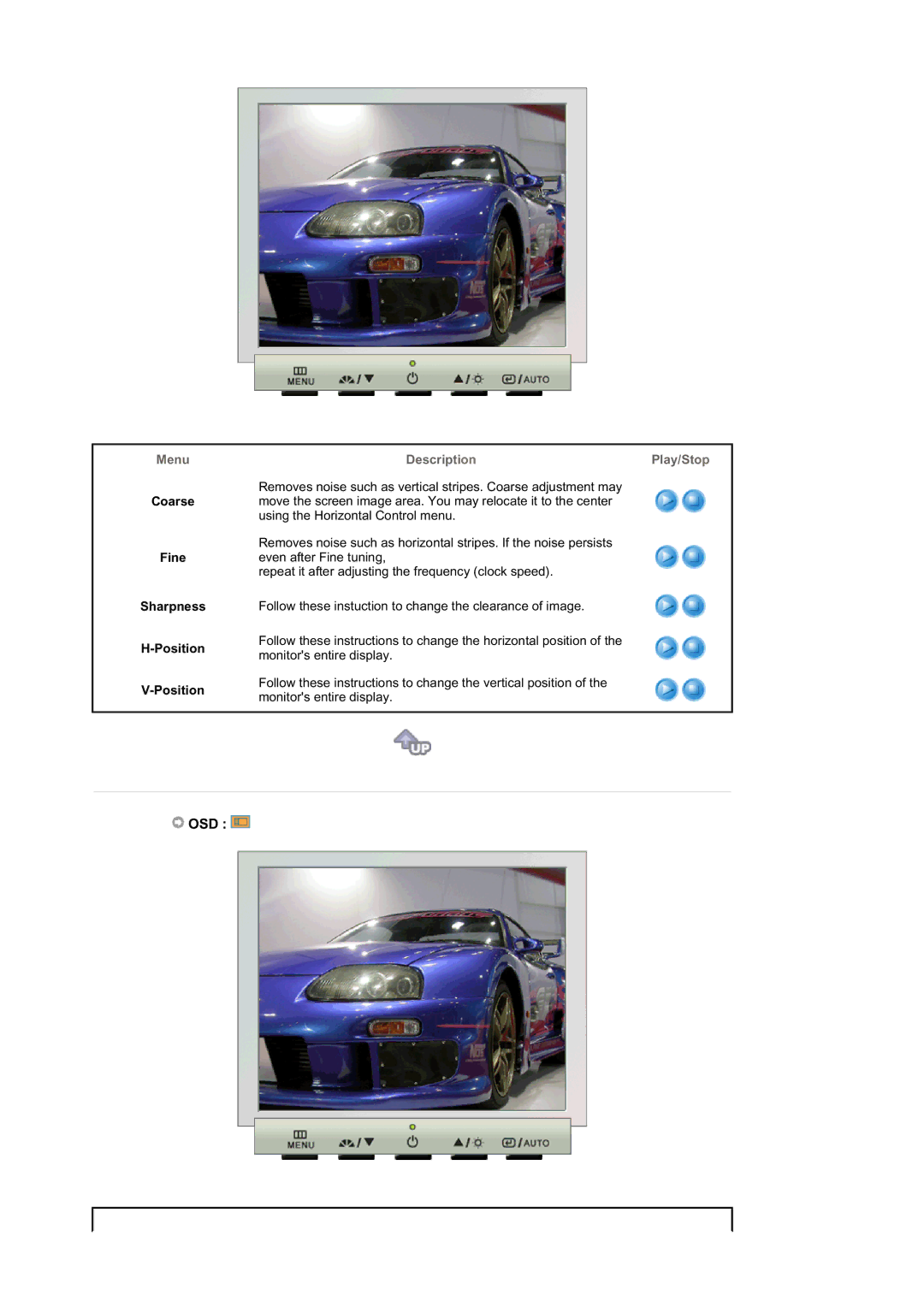 Samsung 913V manual Osd, Coarse Fine Sharpness Position 
