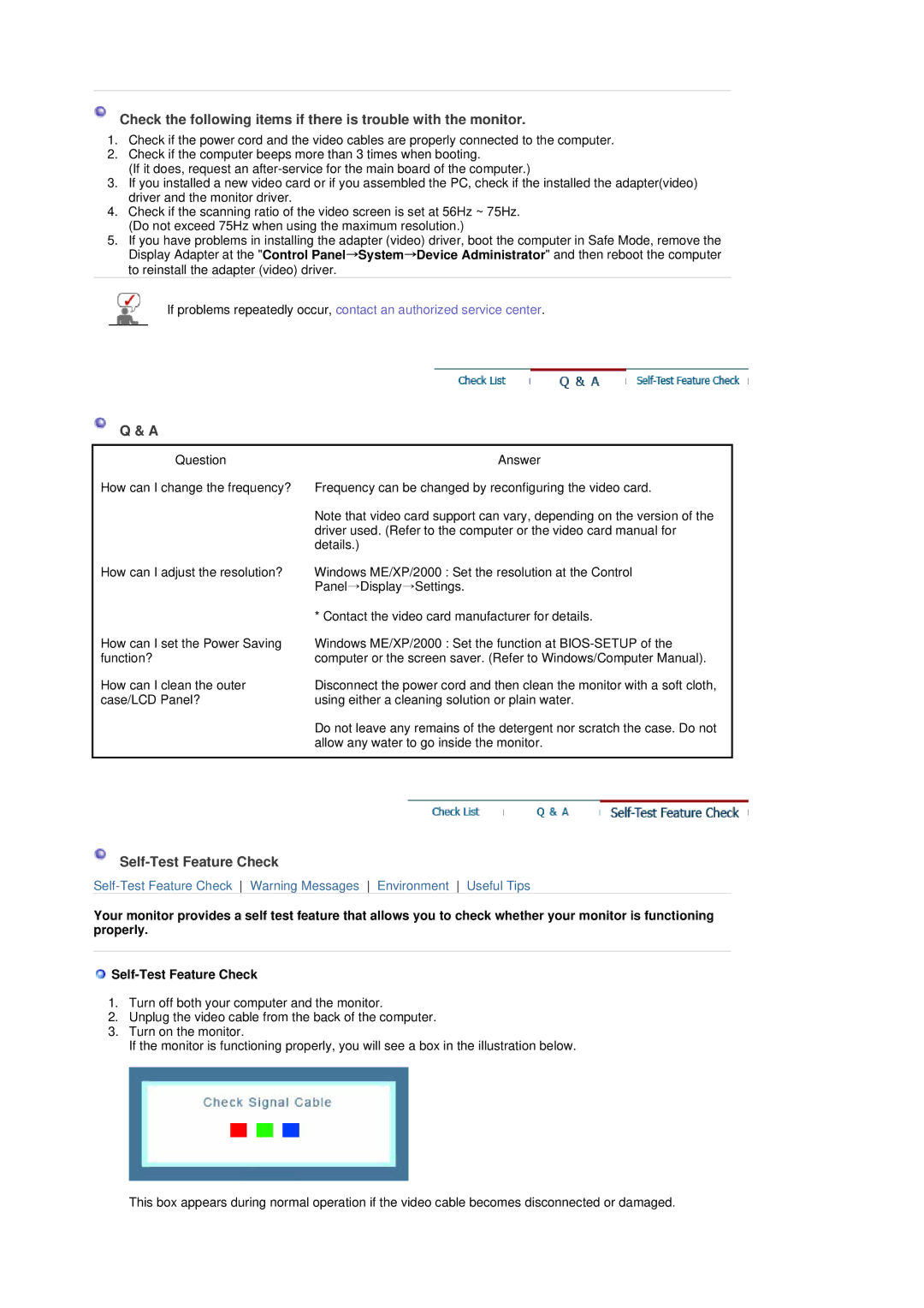 Samsung 913V manual Self-Test Feature Check 