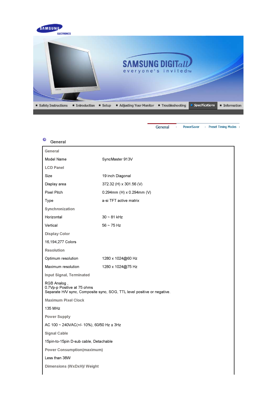 Samsung 913V manual General 