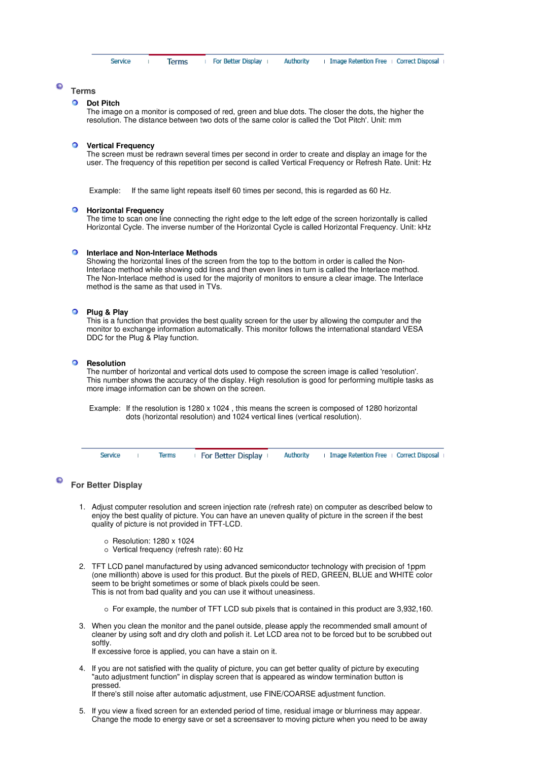 Samsung 914V manual Terms, For Better Display 