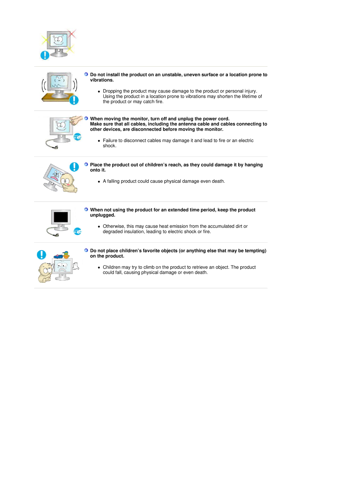 Samsung 914V manual Falling product could cause physical damage even death 