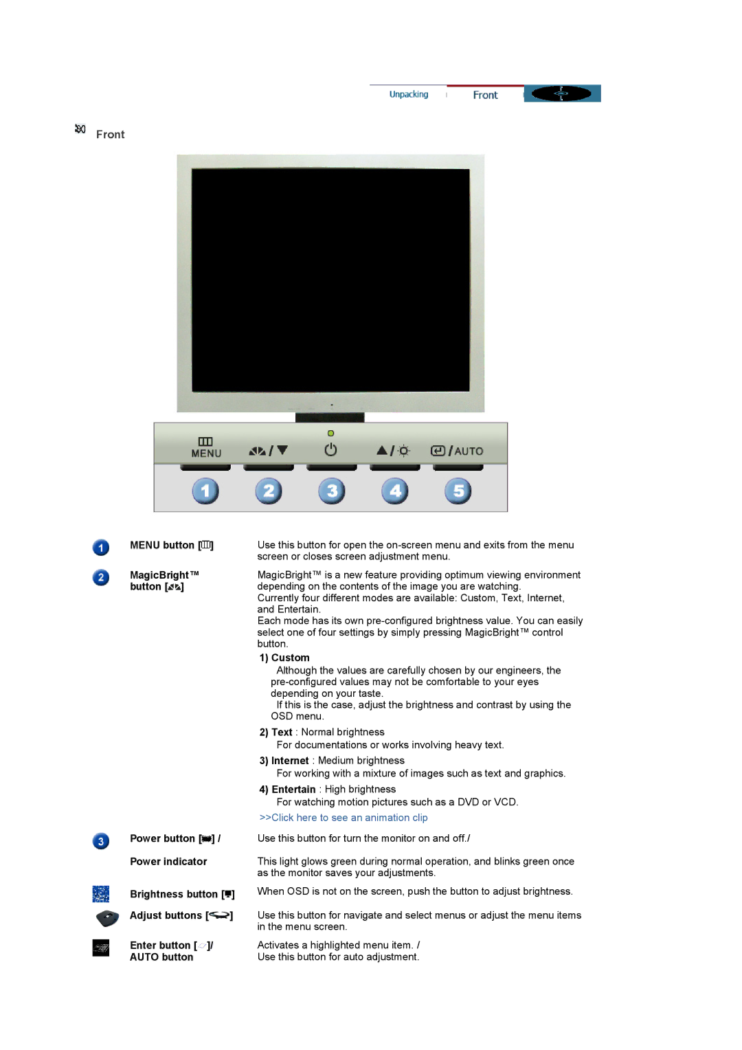 Samsung 916V manual Front, Custom 