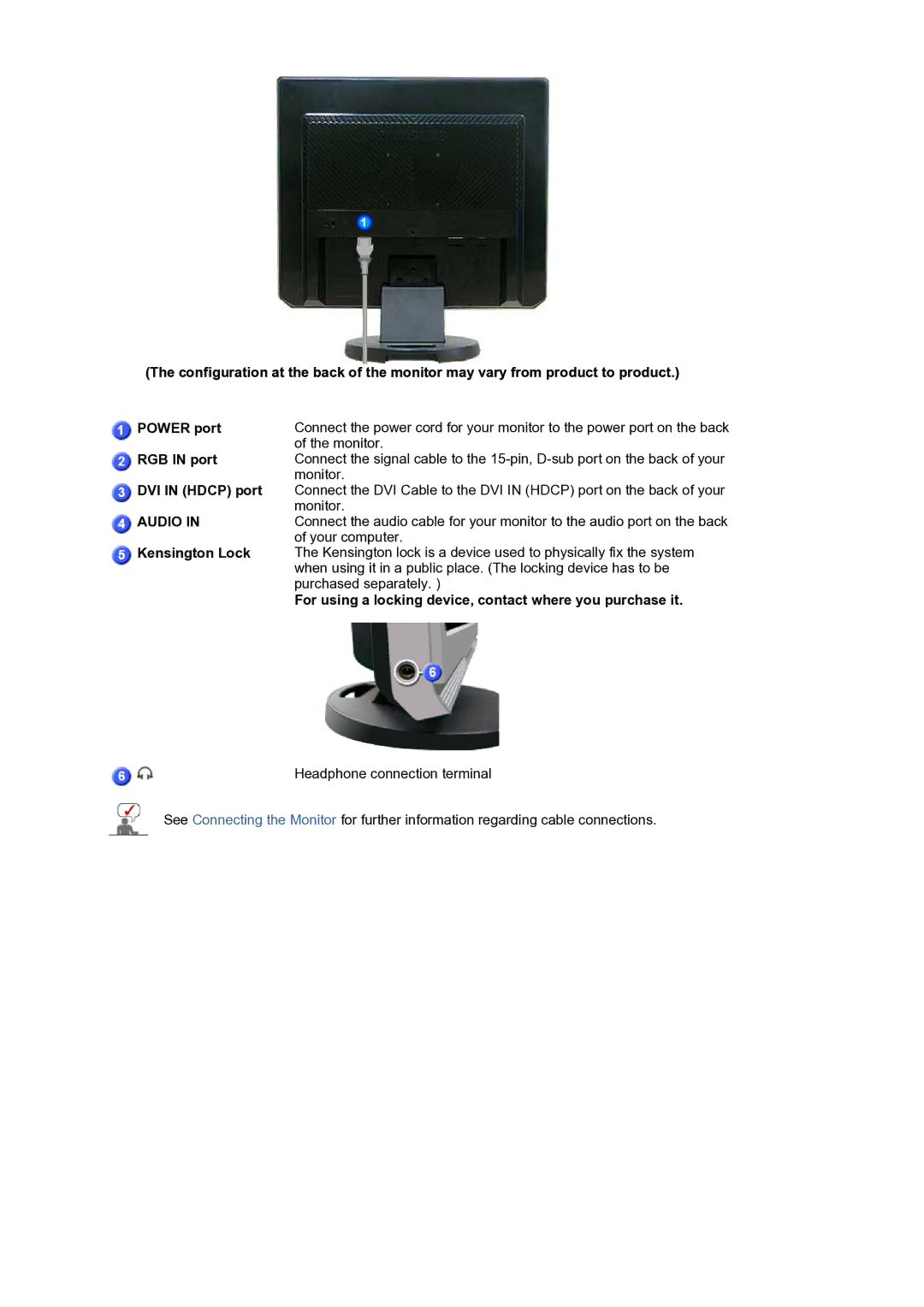 Samsung 920BM manual For using a locking device, contact where you purchase it 