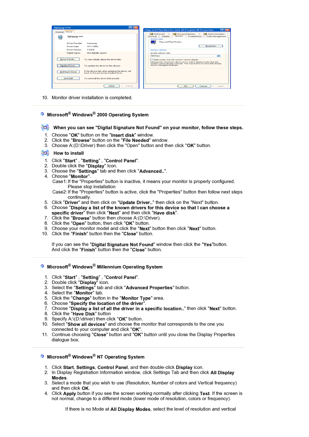 Samsung 920BM manual How to install Click Start , Setting , Control Panel, Microsoft Windows NT Operating System 