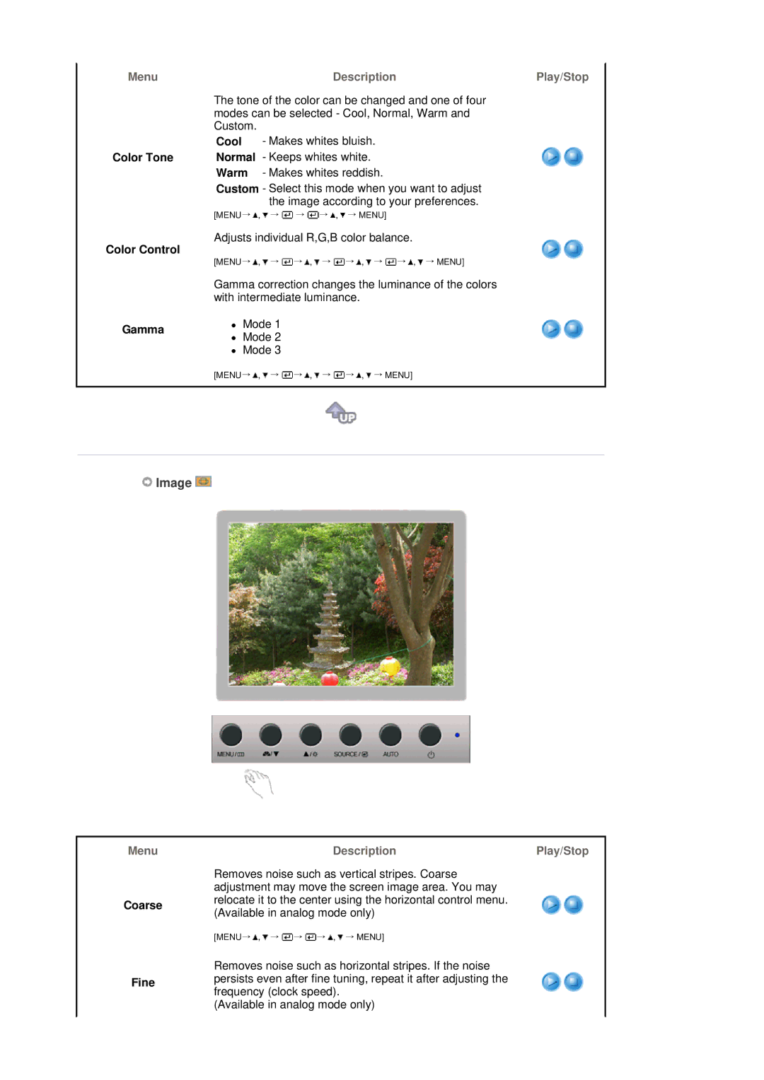 Samsung 920BM manual Image, Color Tone Color Control Gamma, Cool Normal Warm, Coarse Fine 