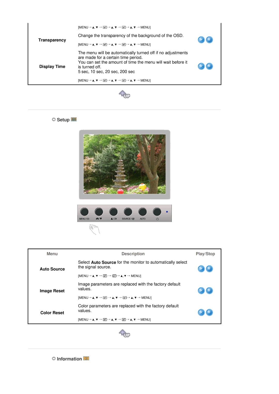 Samsung 920BM manual Setup, Information 