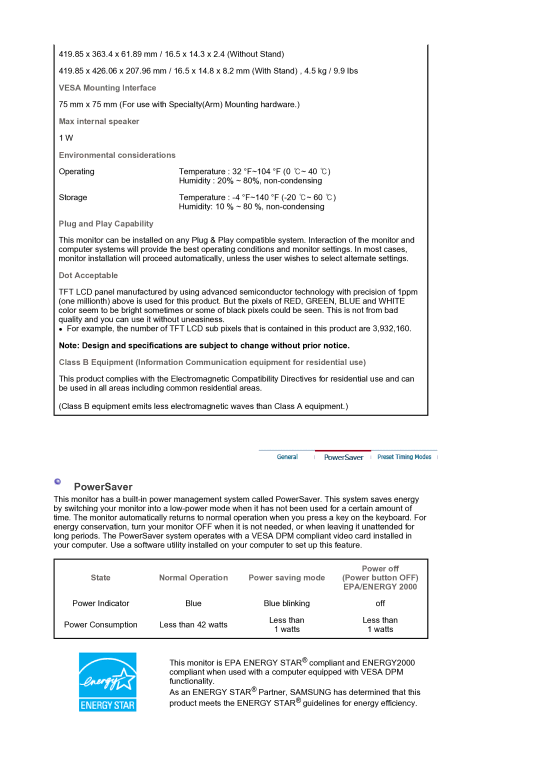 Samsung 920BM manual PowerSaver 