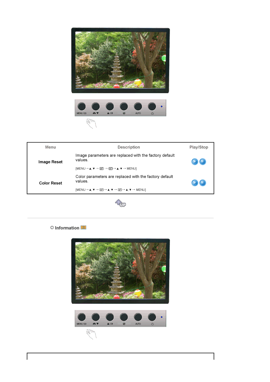 Samsung 920LM manual Information, Image Reset Color Reset 