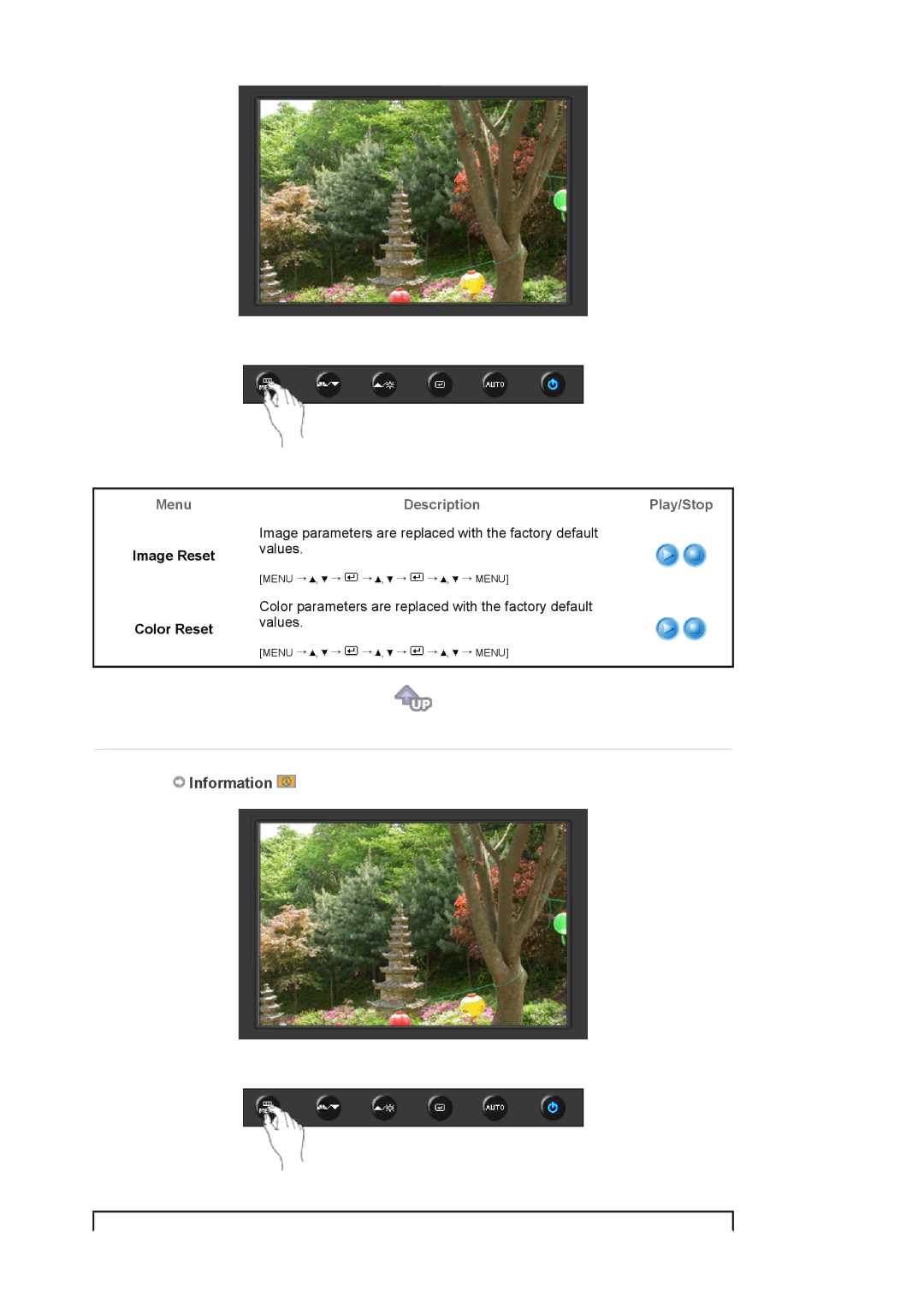 Samsung 920NW manual Information, Image Reset Color Reset 