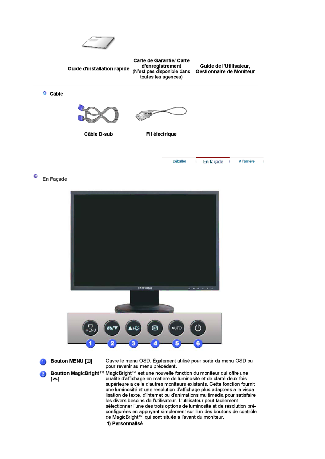 Samsung 920NW manual Carte de Garantie/ Carte Guide dinstallation rapide, Guide de lUtilisateur, Gestionnaire de Moniteur 