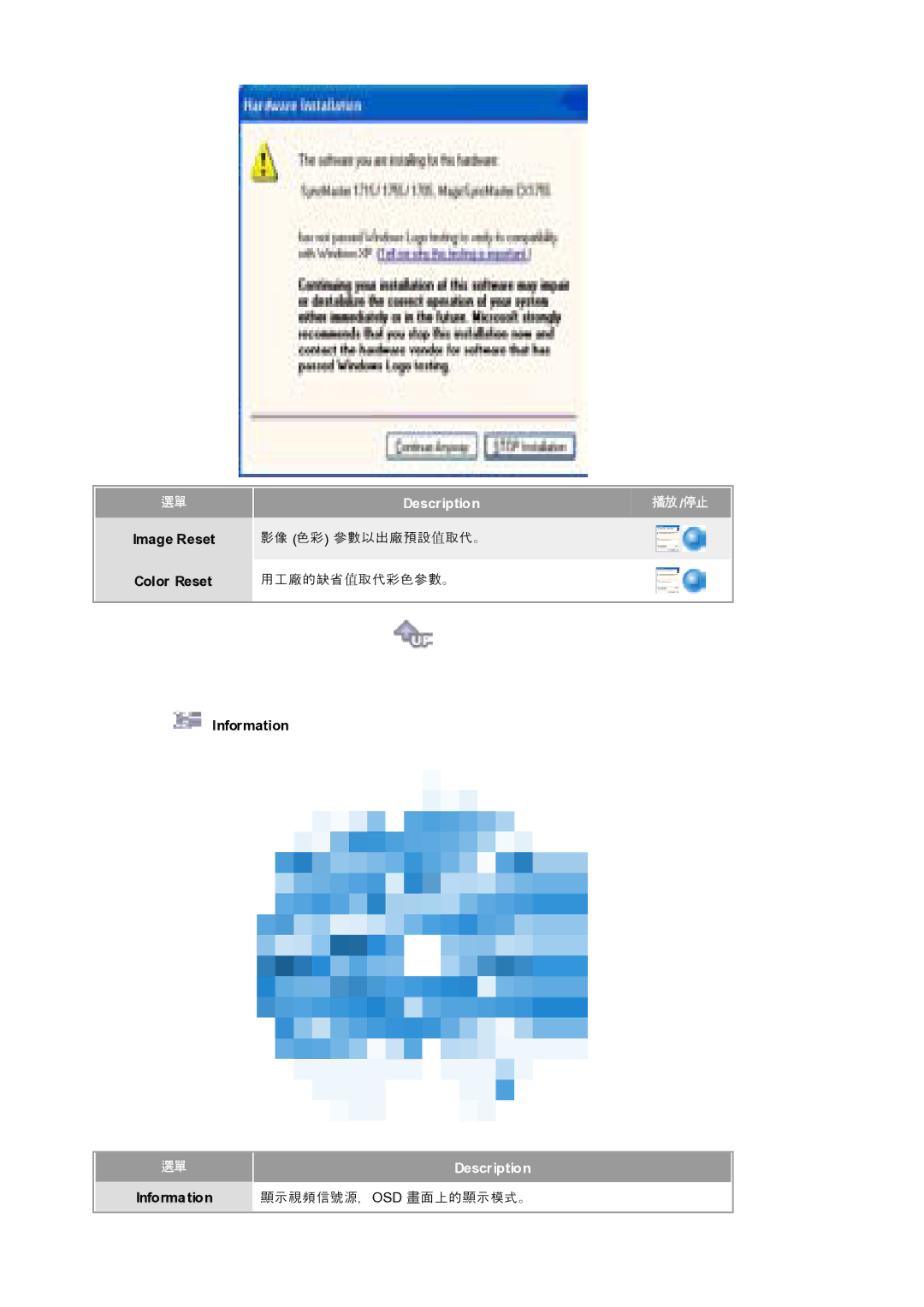 Samsung 920T manual Image Reset Color Reset Information 