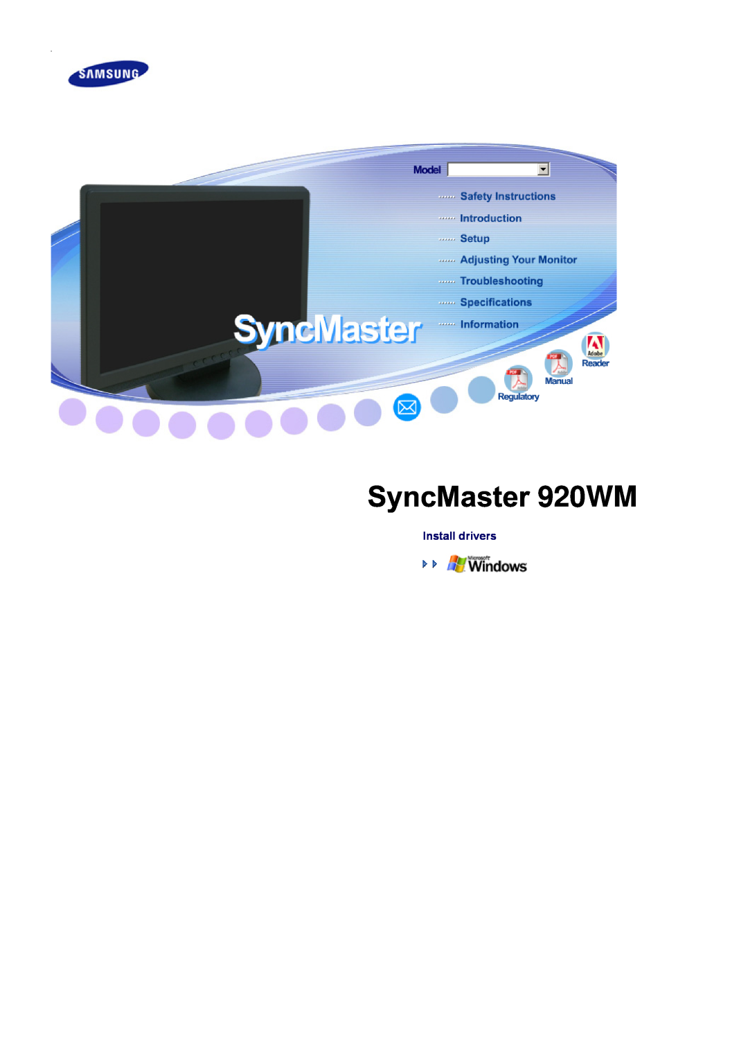 Samsung manual SyncMaster 920WM, Install drivers 