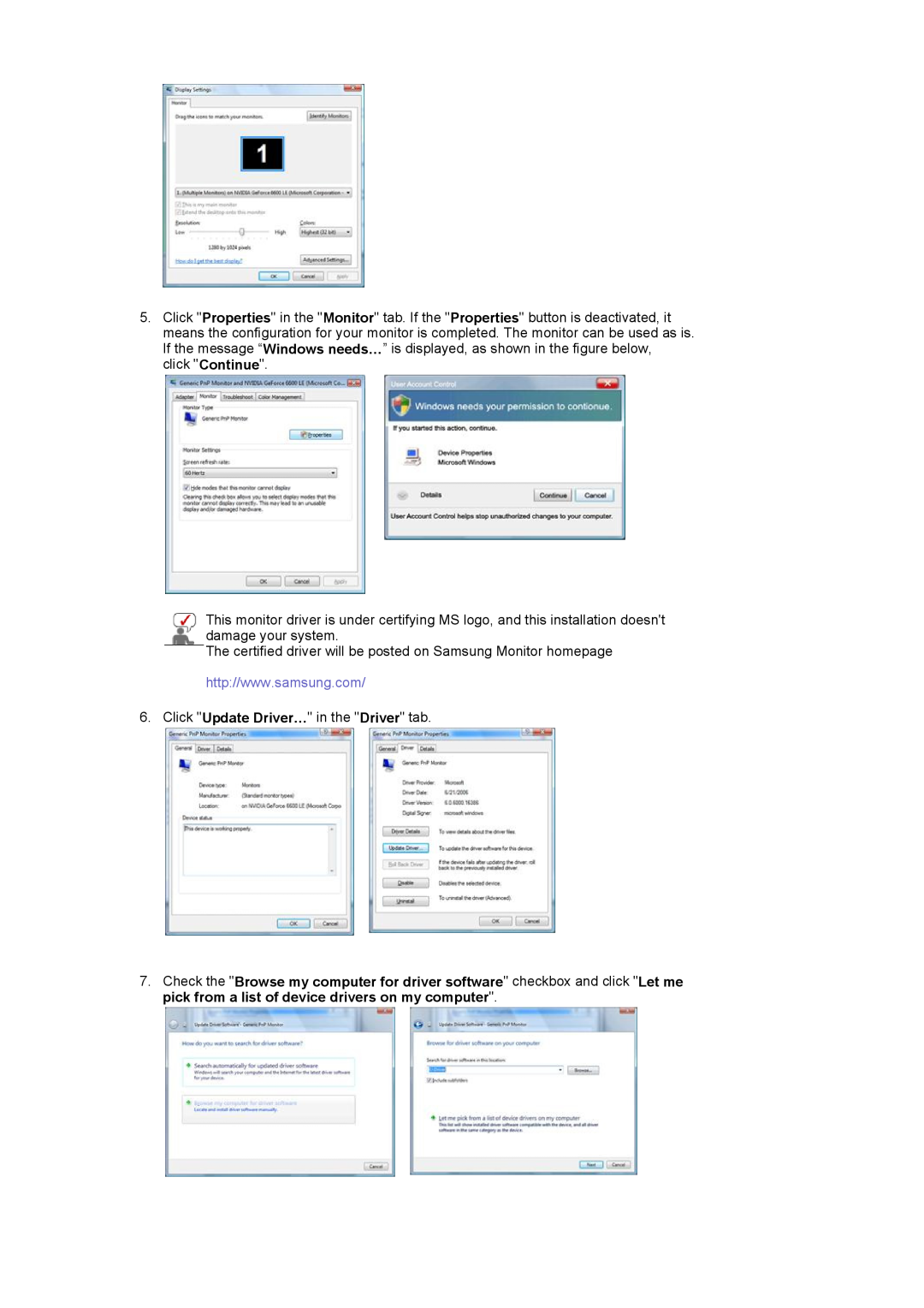 Samsung 920WM manual The certified driver will be posted on Samsung Monitor homepage 