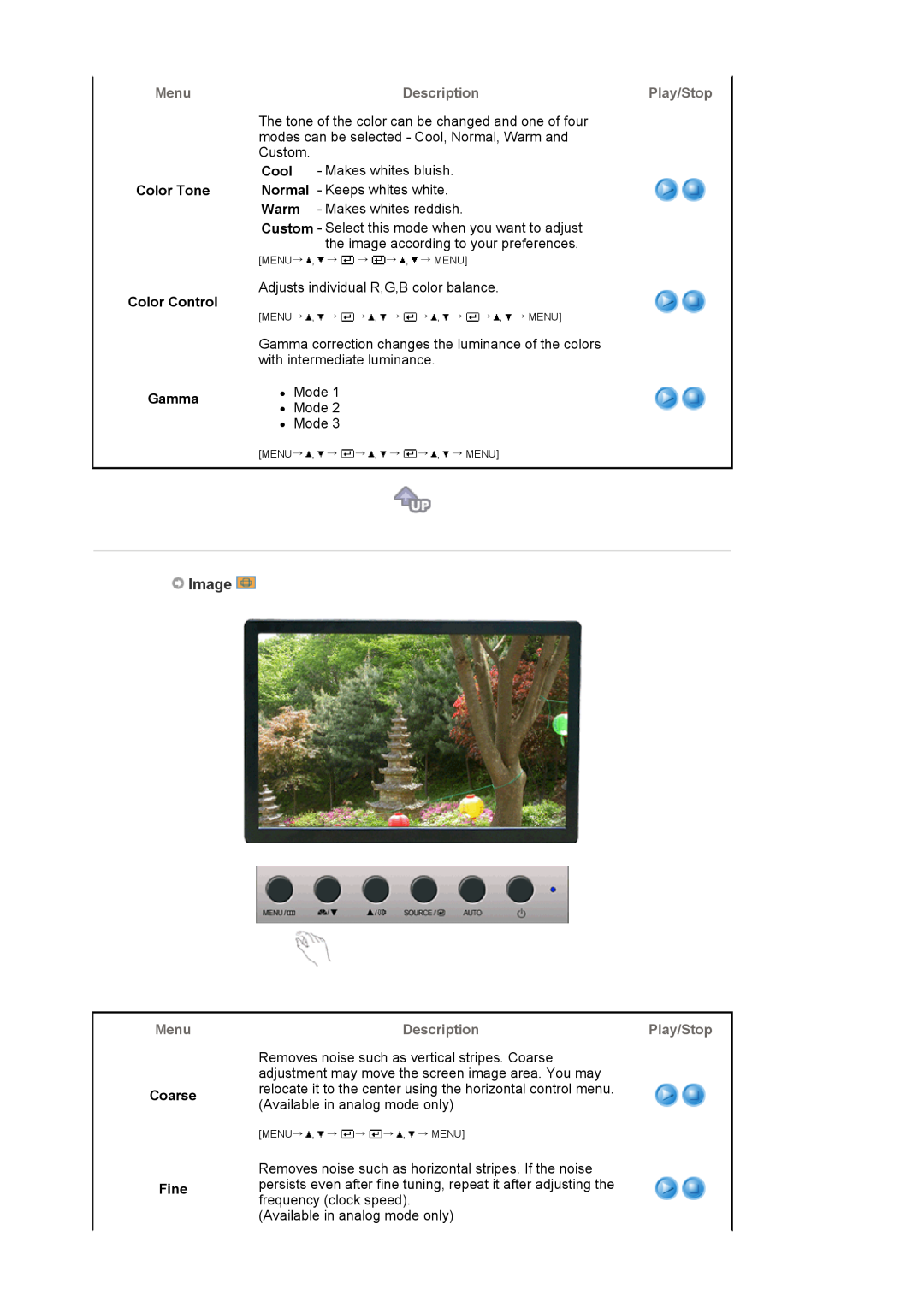 Samsung 920WM manual Image, Color Tone Color Control Gamma, Cool Normal Warm, Coarse Fine 
