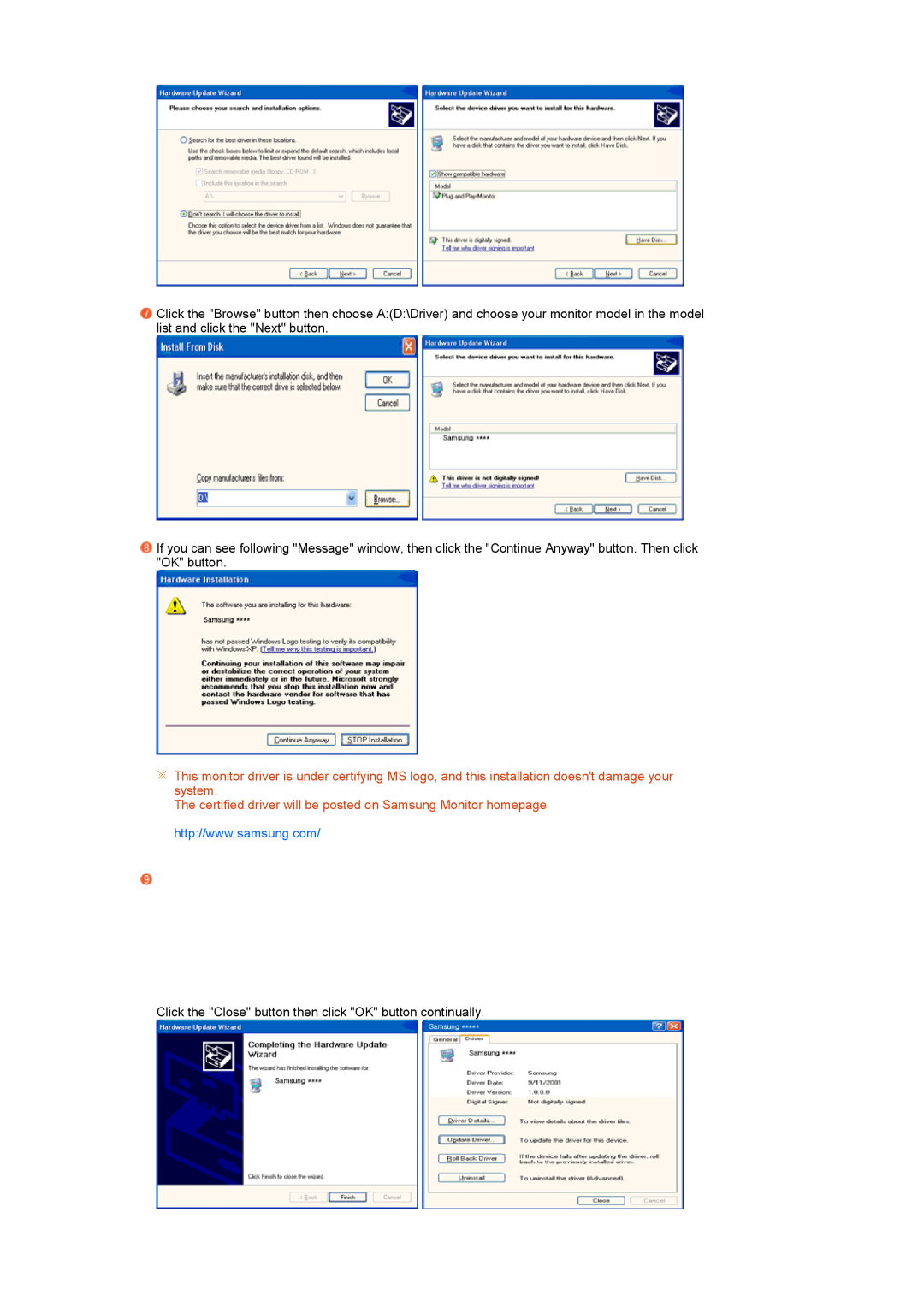 Samsung 920XT manual The certified driver will be posted on Samsung Monitor homepage 