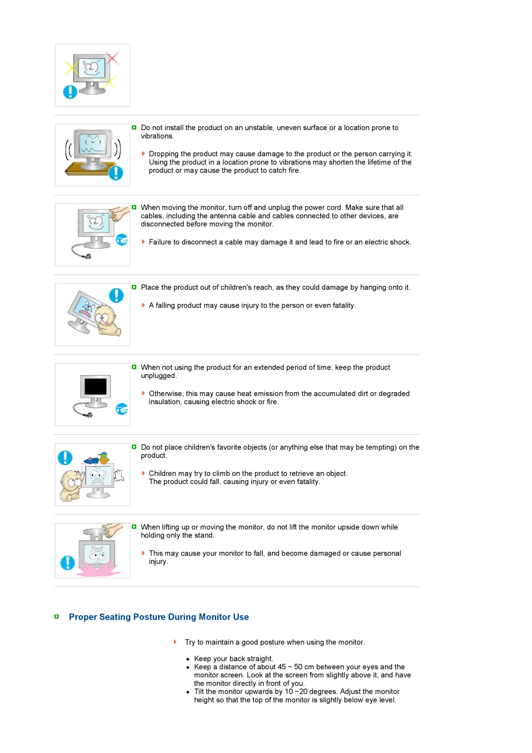 Samsung 920XT manual Proper Seating Posture During Monitor Use 