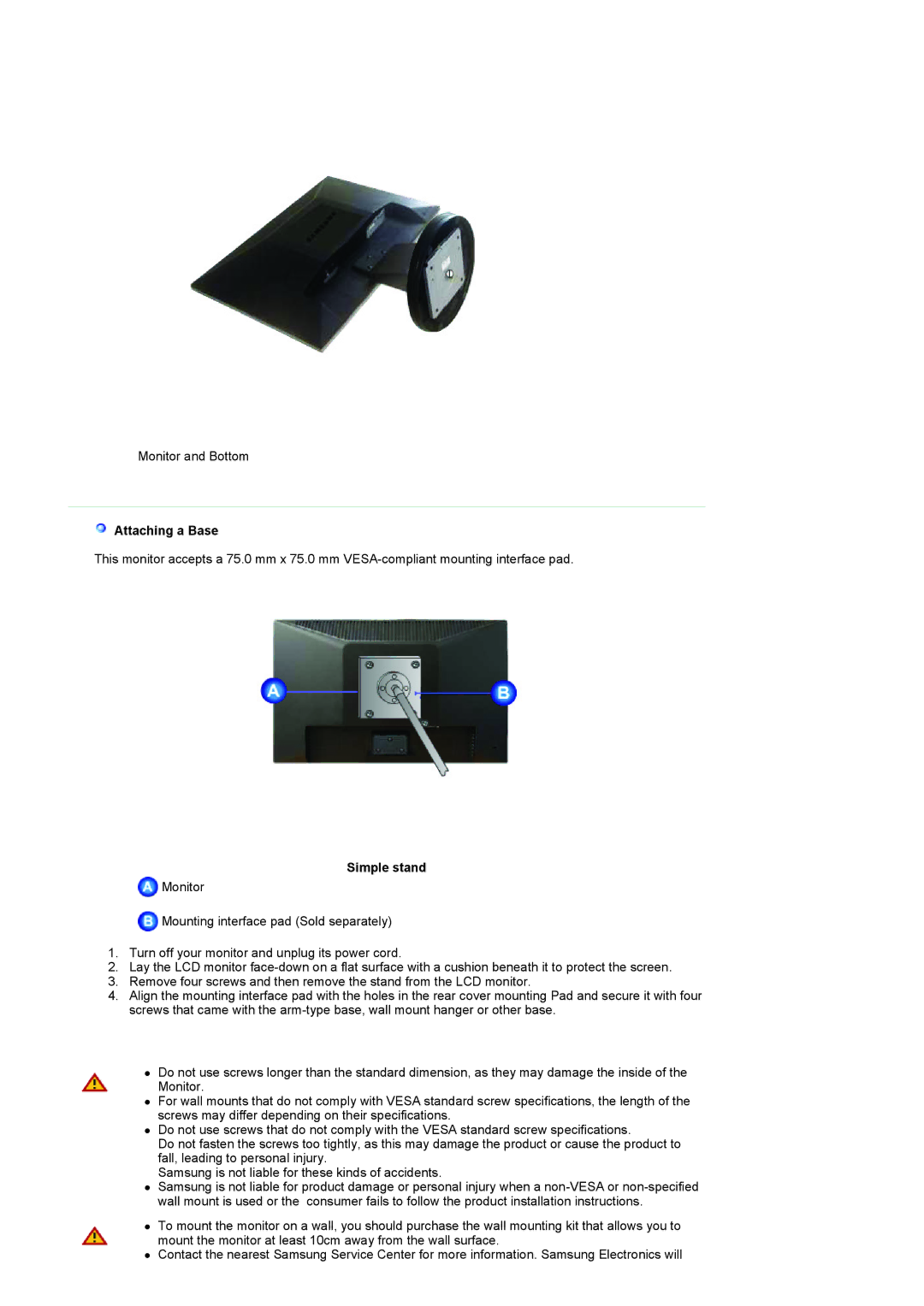 Samsung 923NW, 2023 NW, 2223NW manual Attaching a Base 