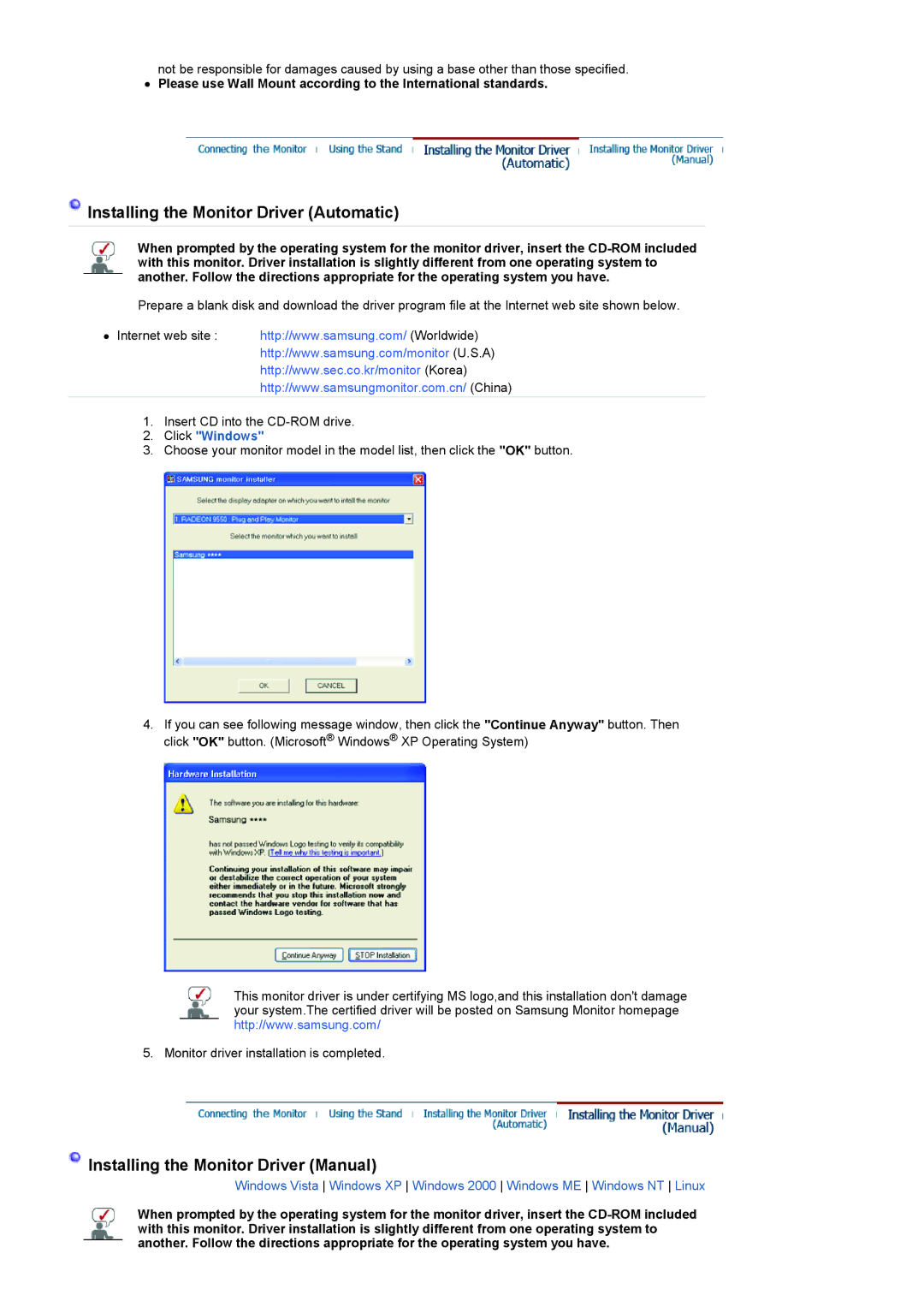 Samsung 2023 NW, 923NW, 2223NW manual Installing the Monitor Driver Automatic 