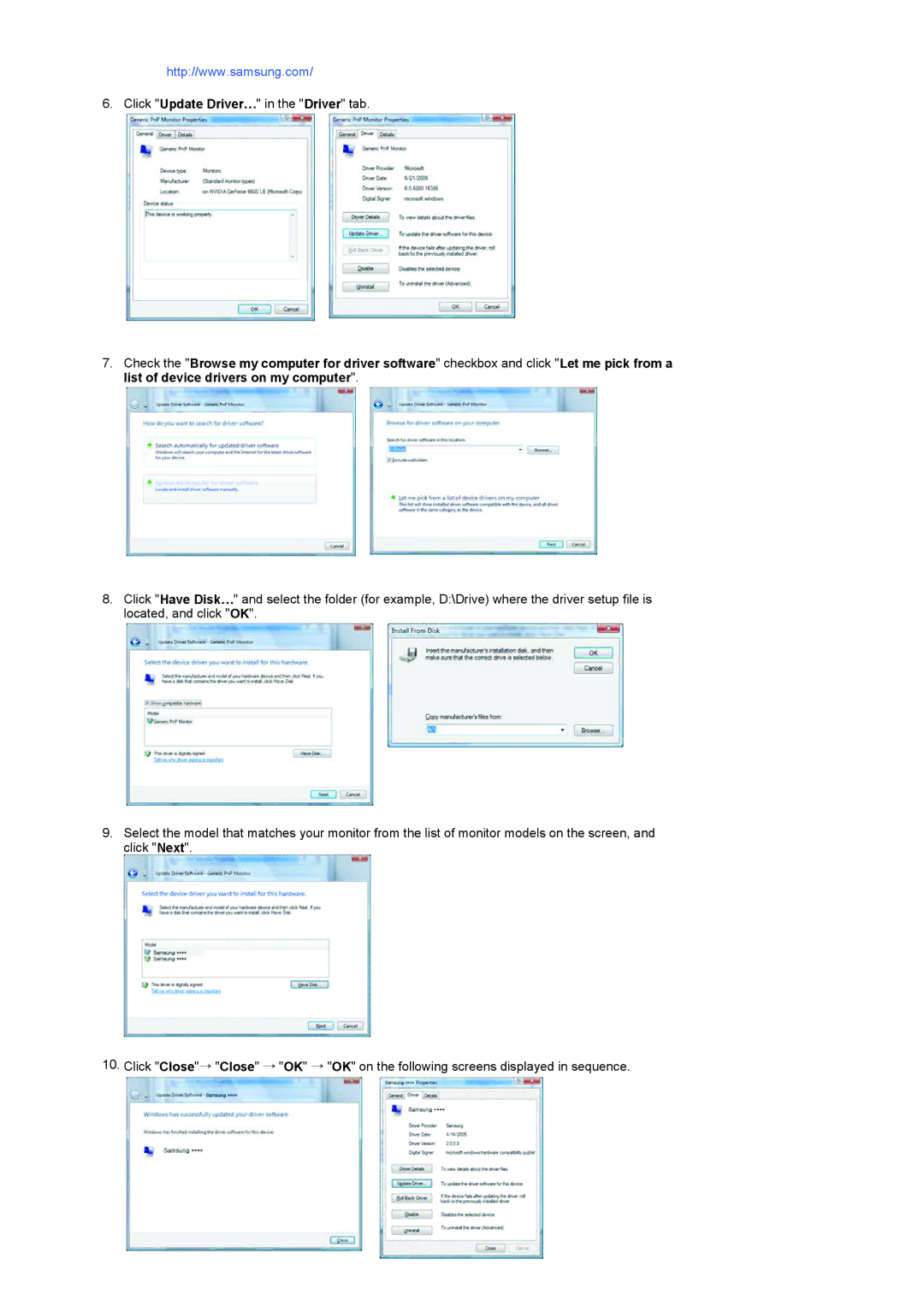 Samsung 923NW, 2023 NW, 2223NW manual Click Update Driver… in the Driver tab 