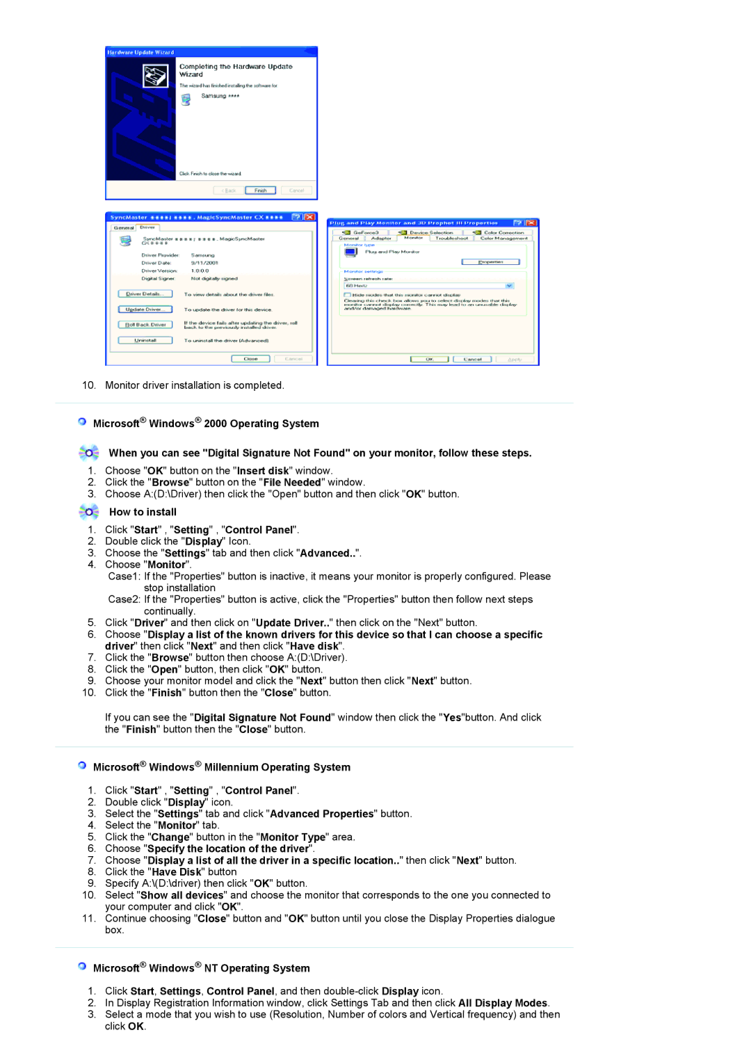 Samsung 923NW, 2023 NW, 2223NW manual How to install Click Start , Setting , Control Panel 