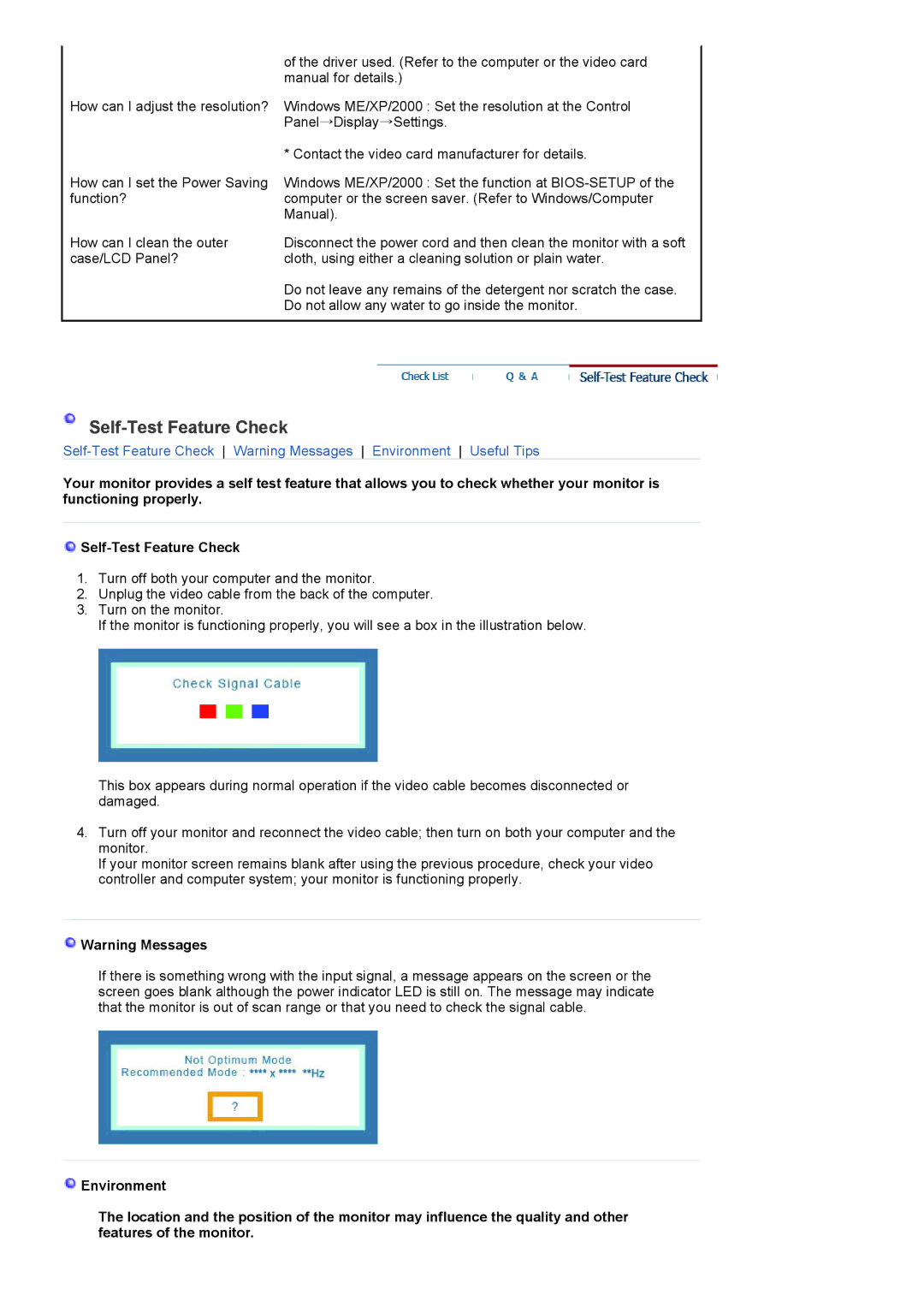 Samsung 2023 NW, 923NW, 2223NW manual Self-Test Feature Check 