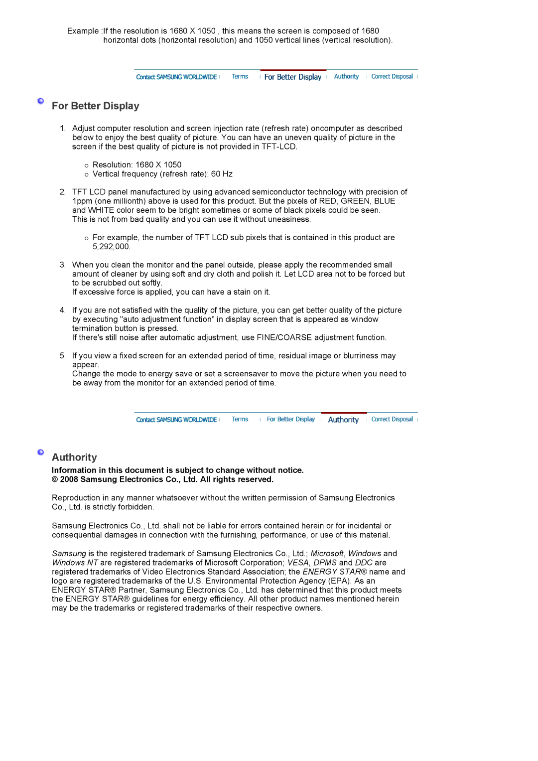 Samsung 2023 NW, 923NW, 2223NW manual For Better Display 