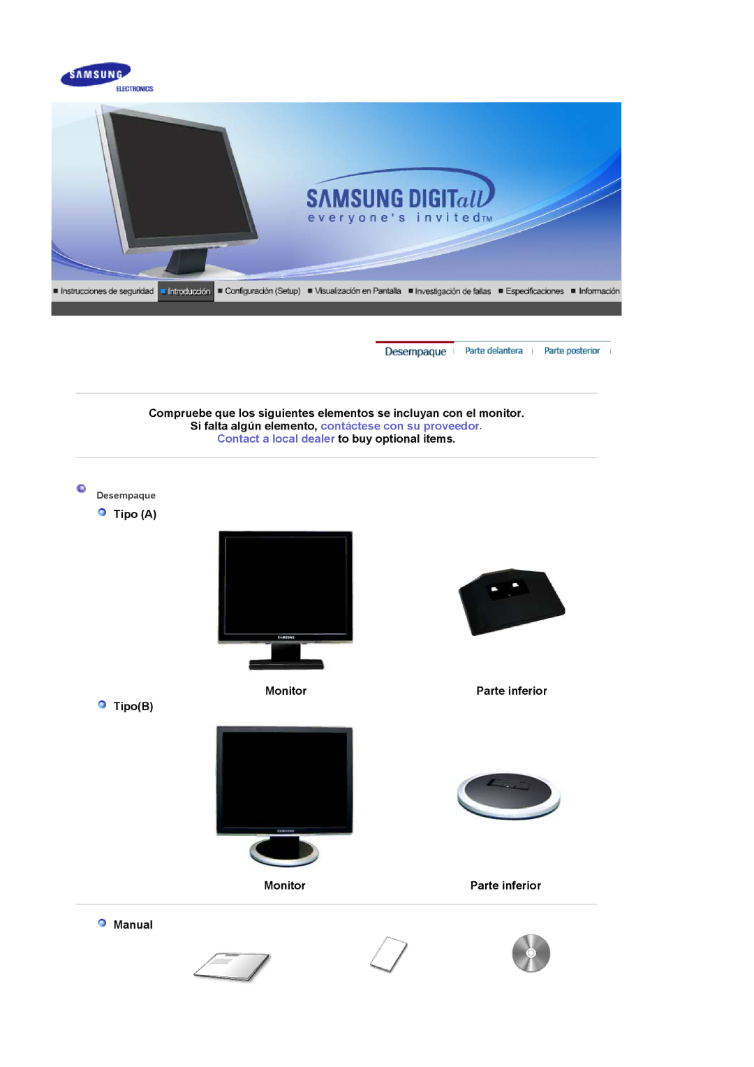 Samsung 930BF, 730BF manual Tipo a Monitor Parte inferior TipoB, Manual 