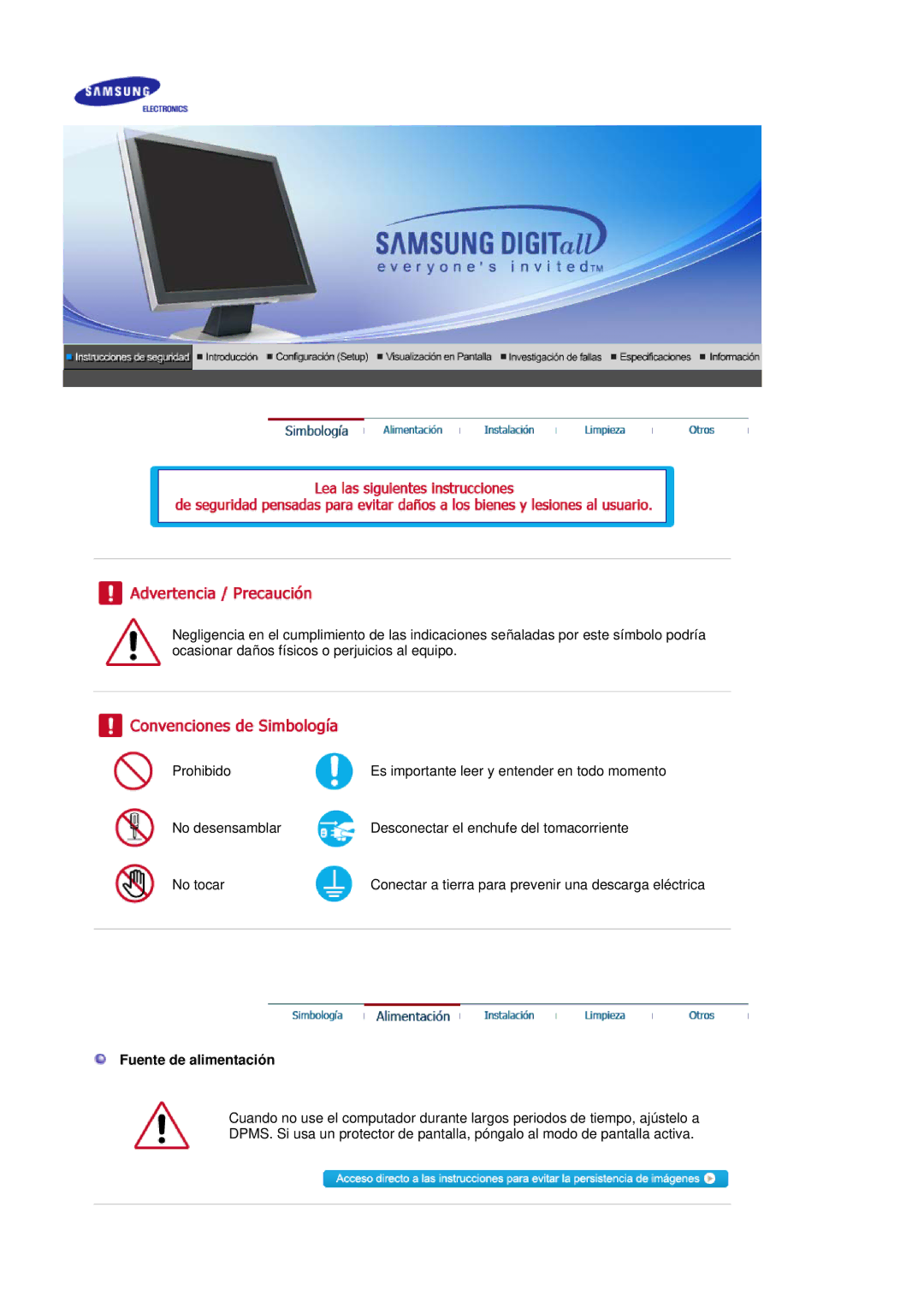 Samsung 930BF, 730BF manual Fuente de alimentación 