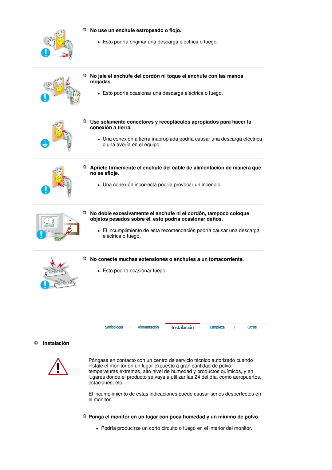 Samsung 730BF, 930BF No use un enchufe estropeado o flojo, No conecte muchas extensiones o enchufes a un tomacorriente 