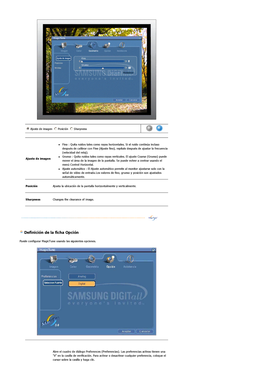 Samsung 930BF, 730BF manual Definición de la ficha Opción 